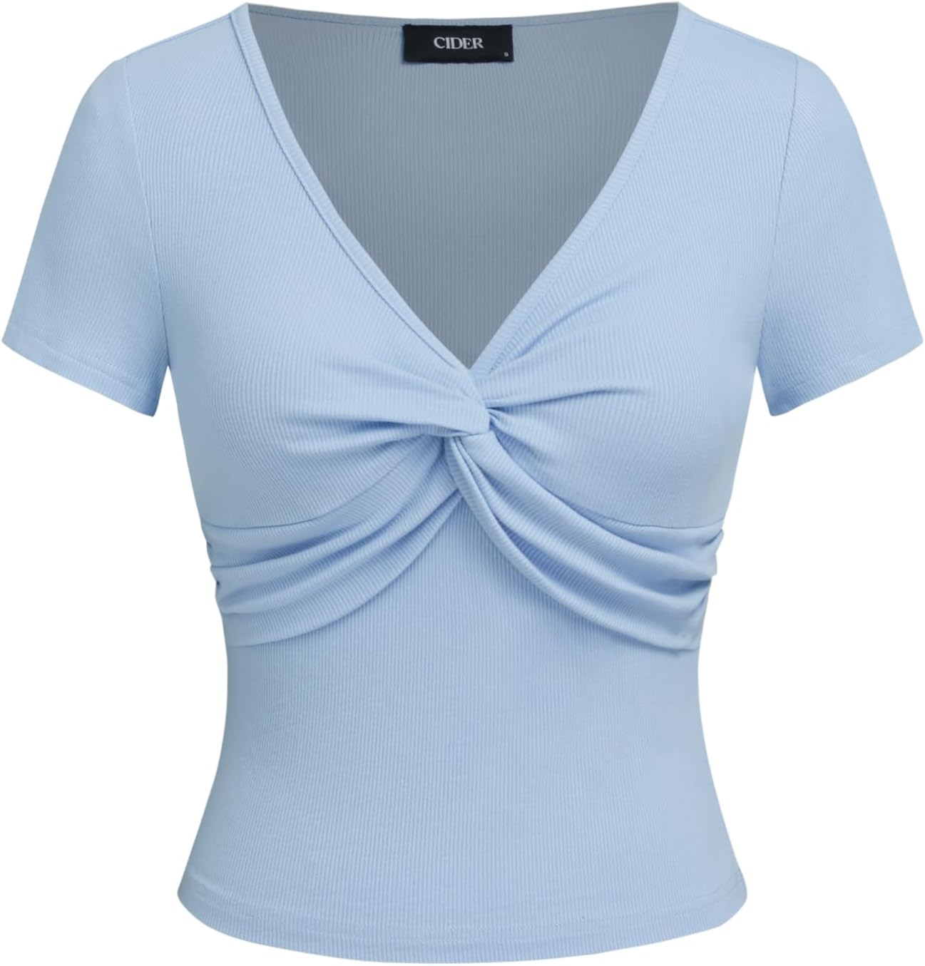 CIDER Womens Front Knotted V-Neck Blouse T Shirt Short Sleeve Tops Summer Solid Tees
