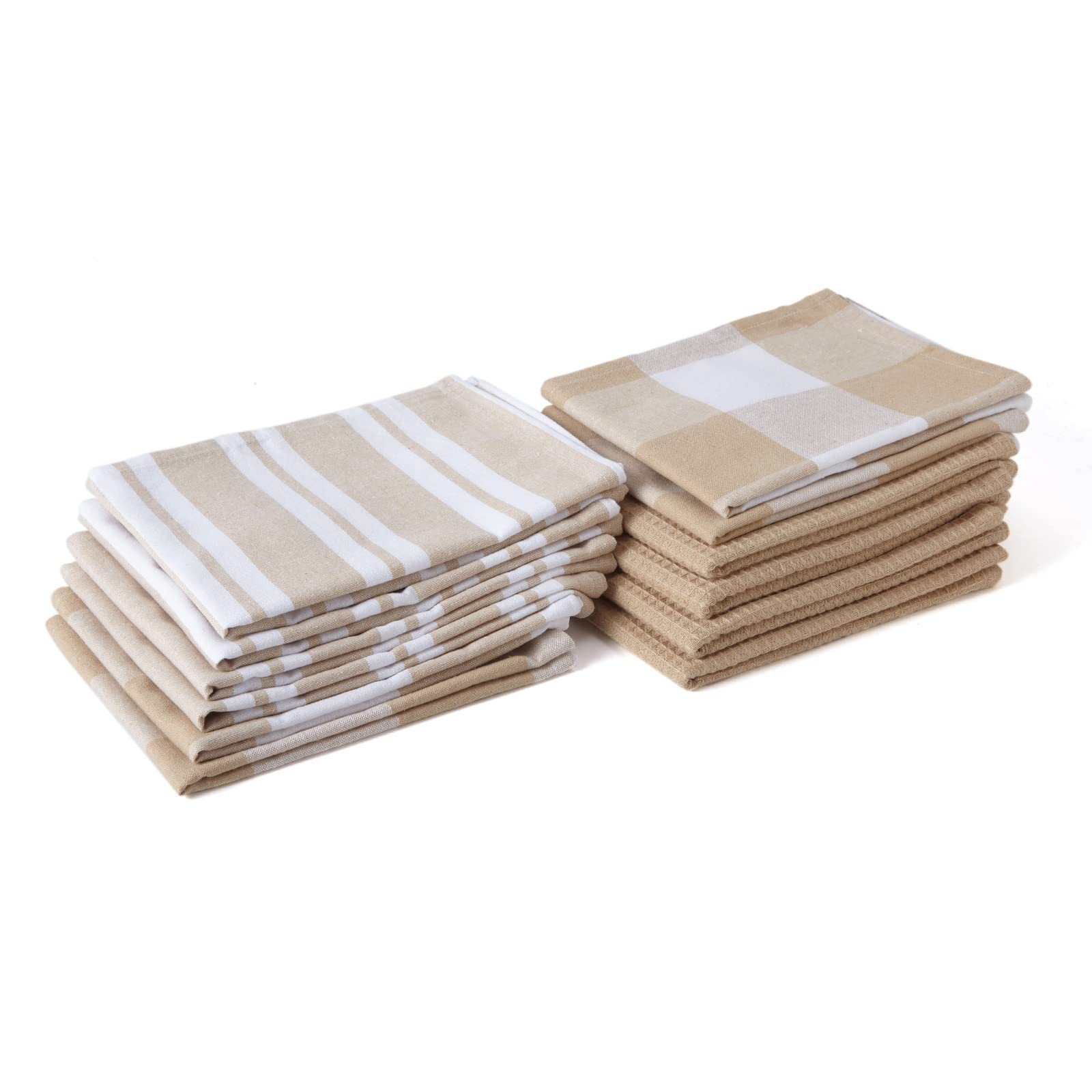 Torchon gaufré en coton beige lot de 12 essuie-mains de cuisine Encasa XO 70x45 cm