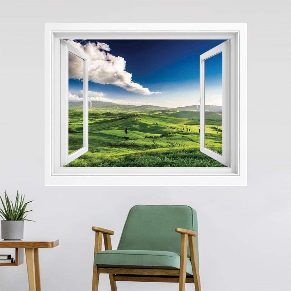 Amazon 自然 壁紙風景画 壁飾り絵 100x70 Cm 魔法の夕焼けの田舎道の谷の眺めイタリアのロマンチックなデコ装飾 風景 景色 おしゃれ ウォールステッカー 多用途なシール Diyシール グリーンブルー ウォールステッカー オンライン通販