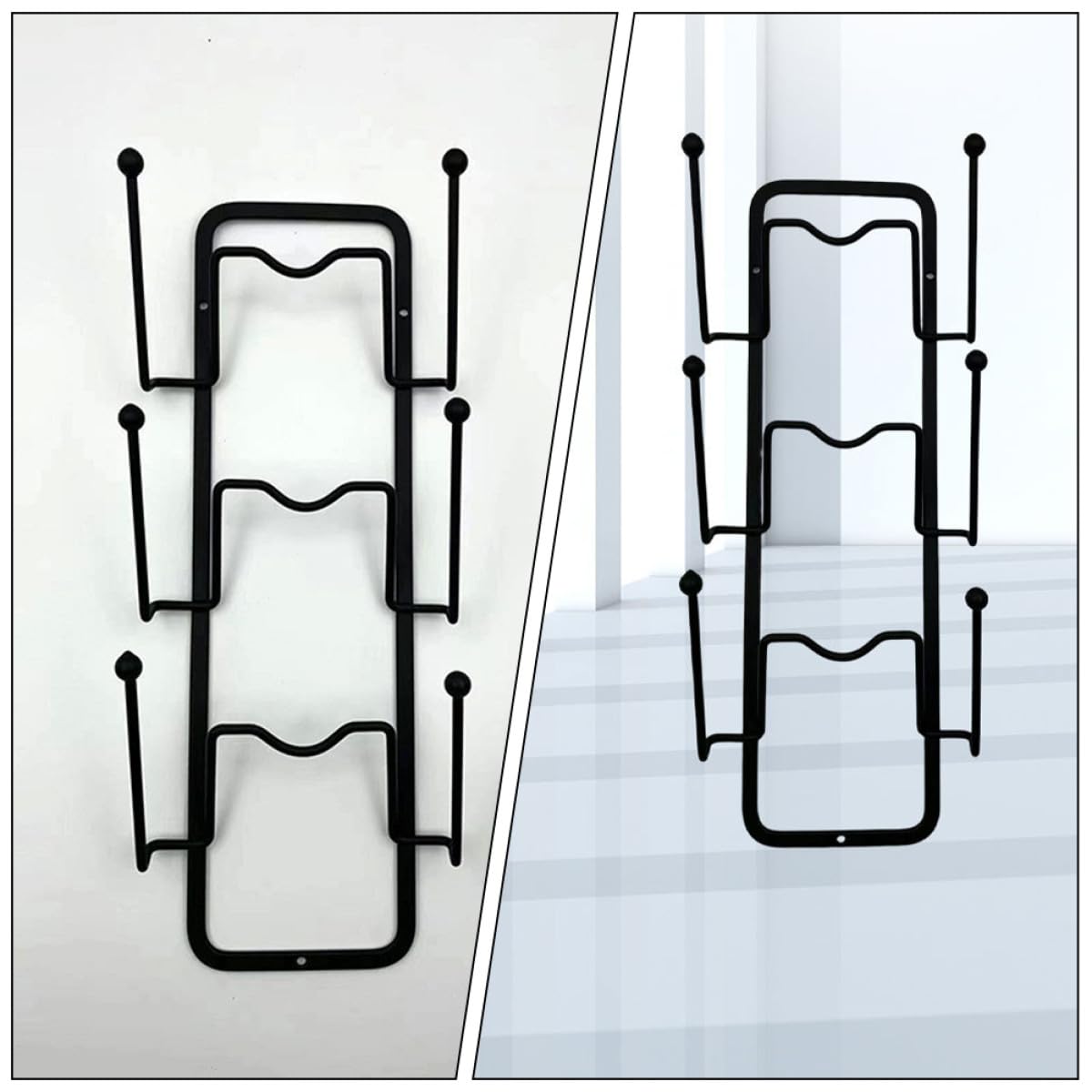 FRCOLOR Organisateur Délicat pour Couvercles de Casseroles en Acier Carbone Noir, Support Mural en U 2 Pièces, Gain de Place et Protection des Surfaces, Rangement Pratique la Cuisine