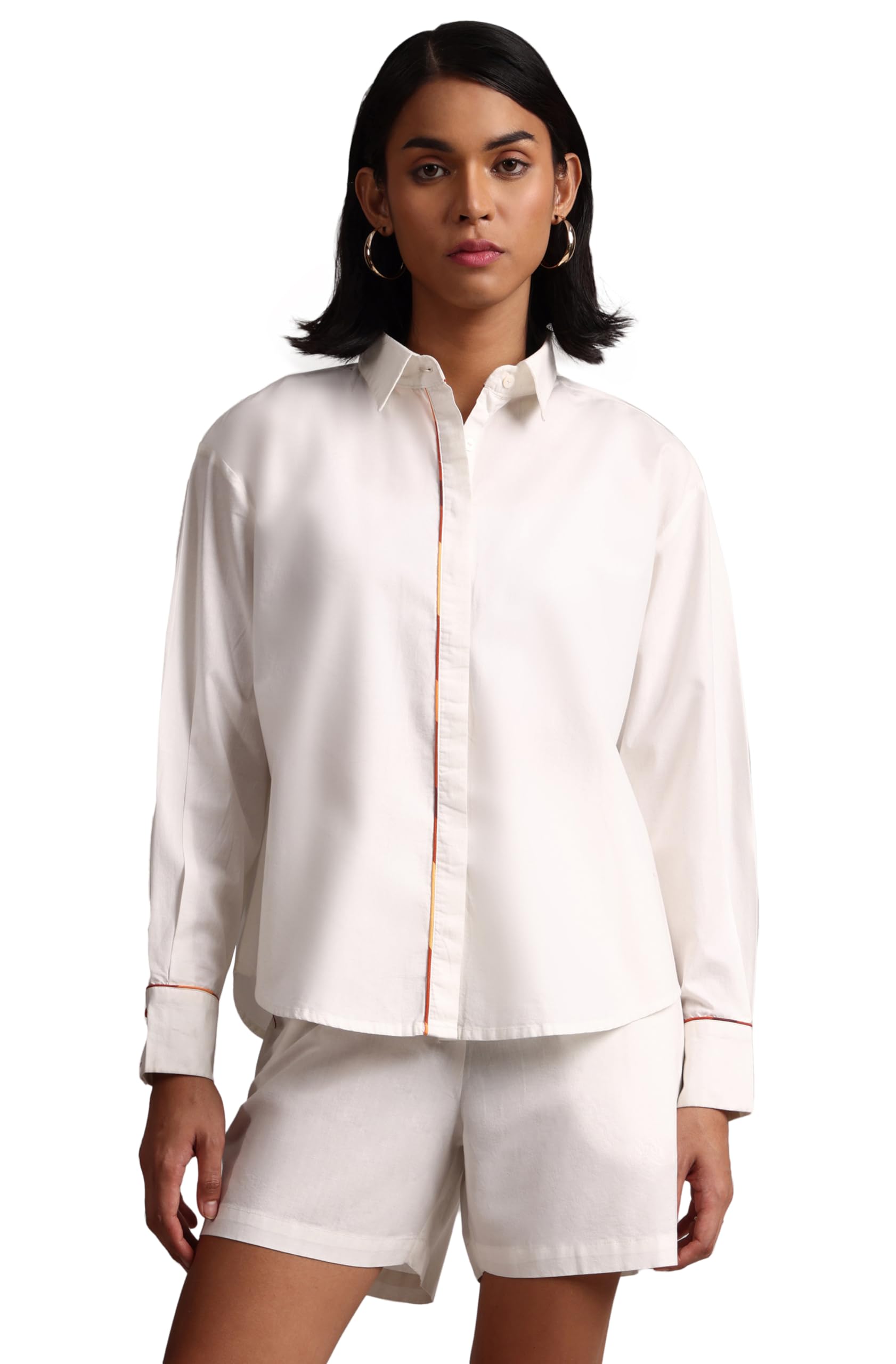 zaccai Women's White Pure Cotton Solid Shirt Style Co-Ord Set-picture-44
