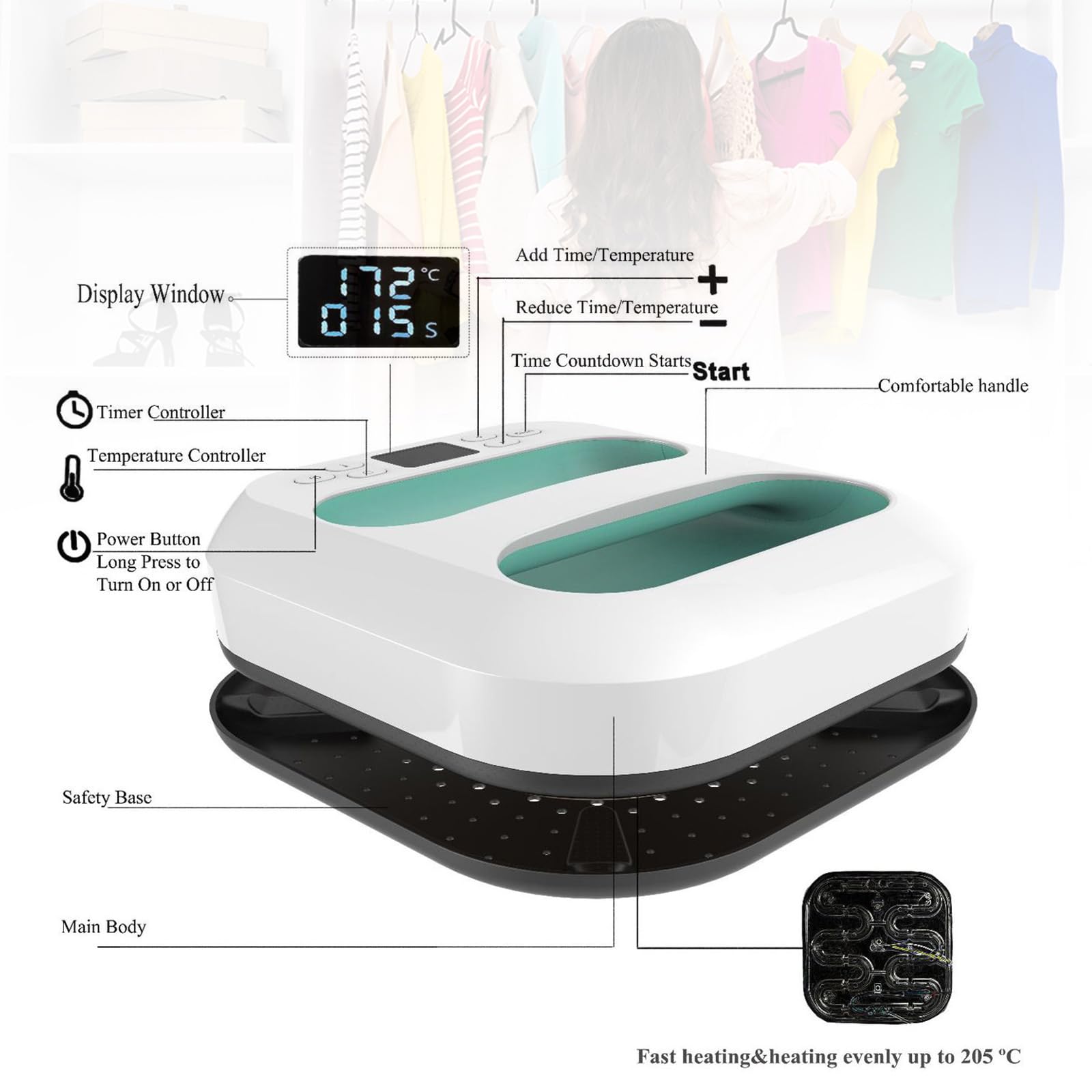 Plotter Prensa Transferencia, 9"X9" Prensa Calor Plotter De Prensa De Calor Máquina Trazador Camisetas MáQuina Impresión Con Temporizador Calentamiento Rápido Apagado Automático Para Bolsas Ropa
