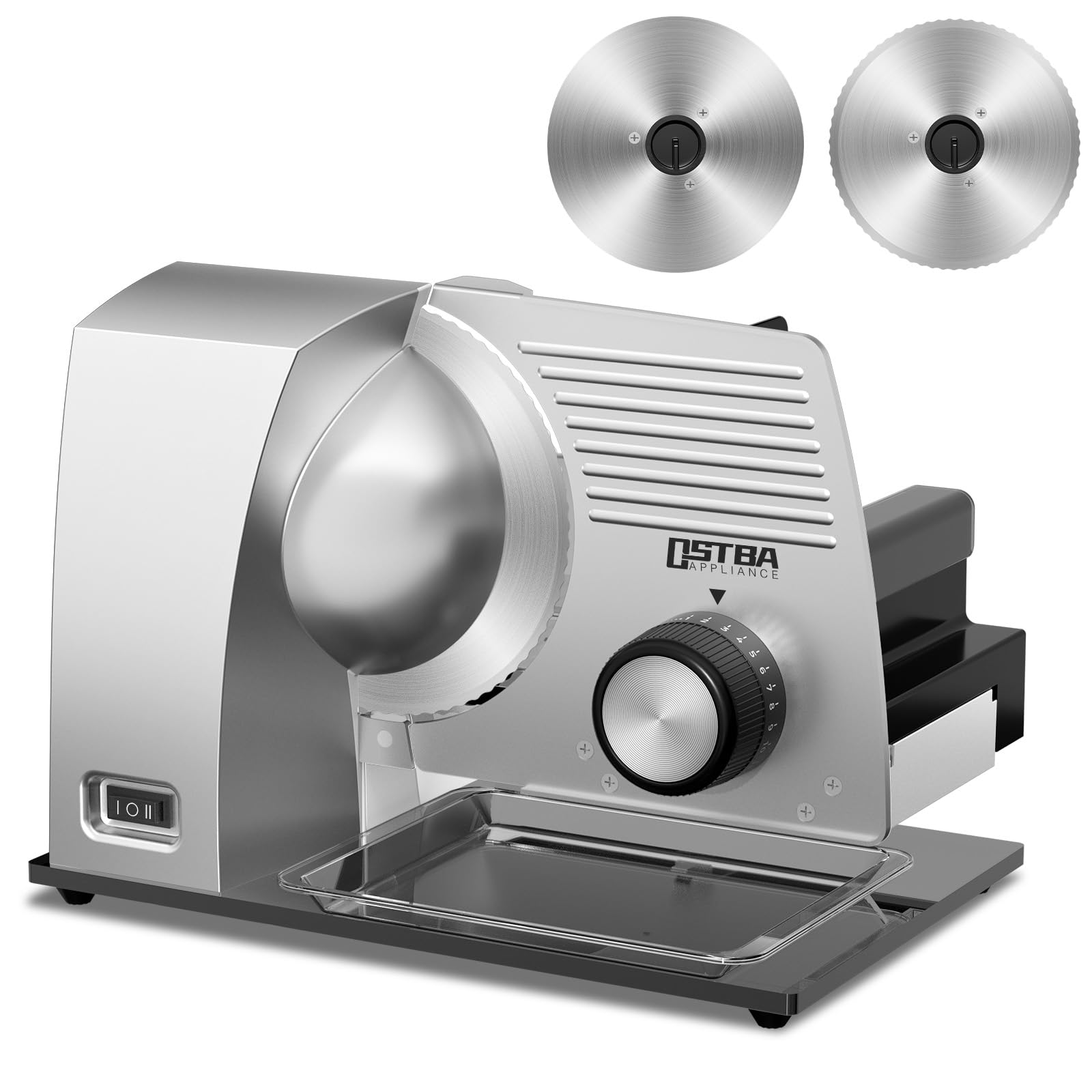 OSTBA Electric Meat Slicer, 160W DC Motor, 0–22mm Dial, 2 Stainless Blades