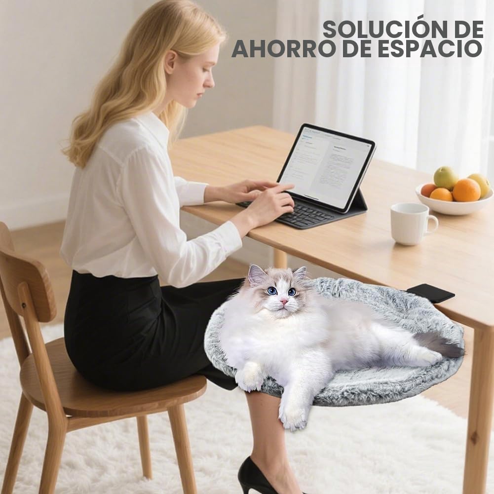 Percha de escritorio para gatos, hamaca cama de escritorio para gatos - capacidad de 20 kg, espacio de trabajo con abrazadera y tela lavable, diseño que ahorra espacio