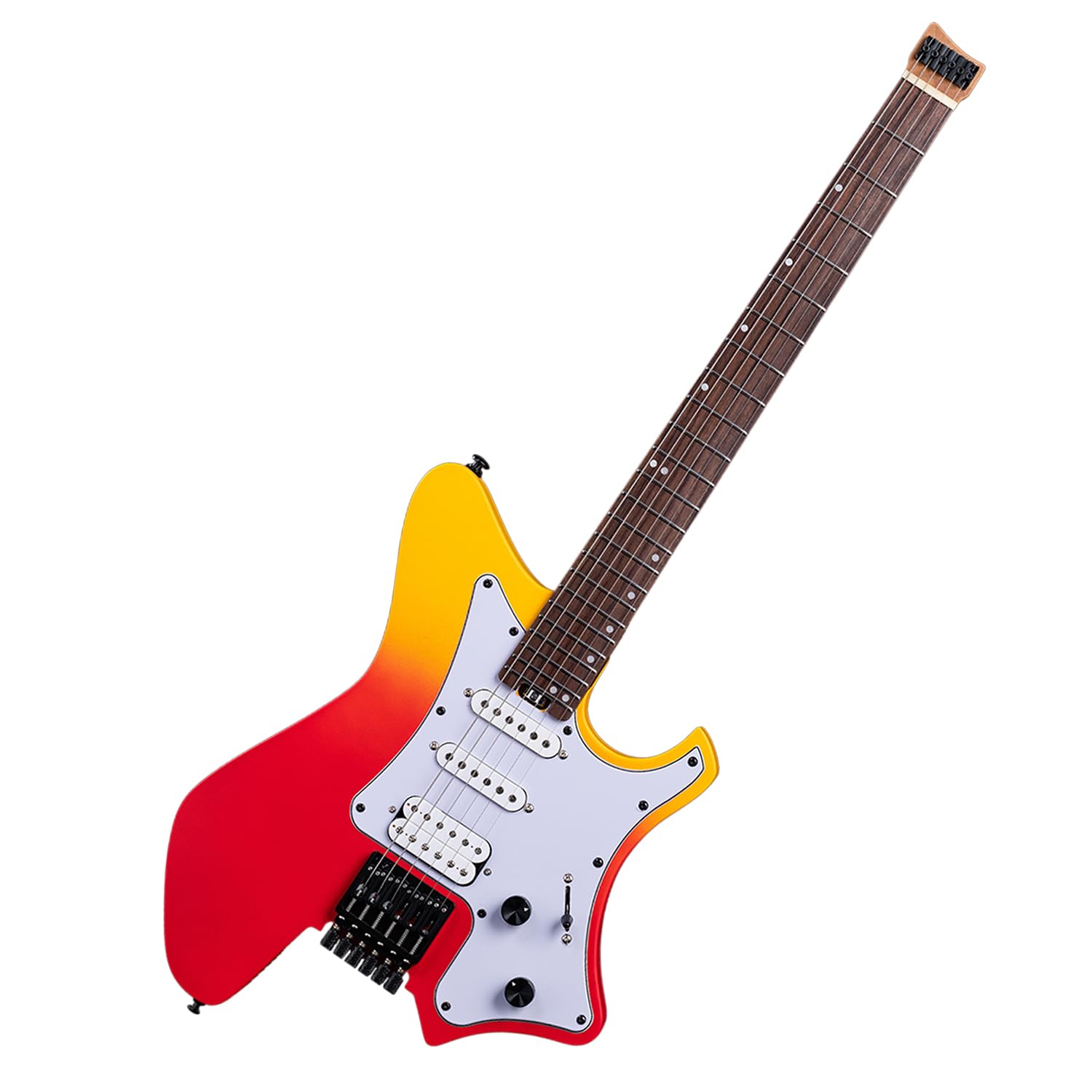 Guitarra eléctrica sin cabeza GW2P-SE, cuerpo de caoba tostado, cuello de arce canadiense, trastes jumbo, ráfaga roja