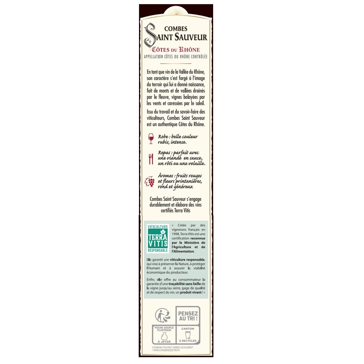 COMBES SAINT SAUVEUR - Rotwein Trocken (3 L) - AOP Côtes du Rhône - Bag in Box (BiB) - Terra Vitis