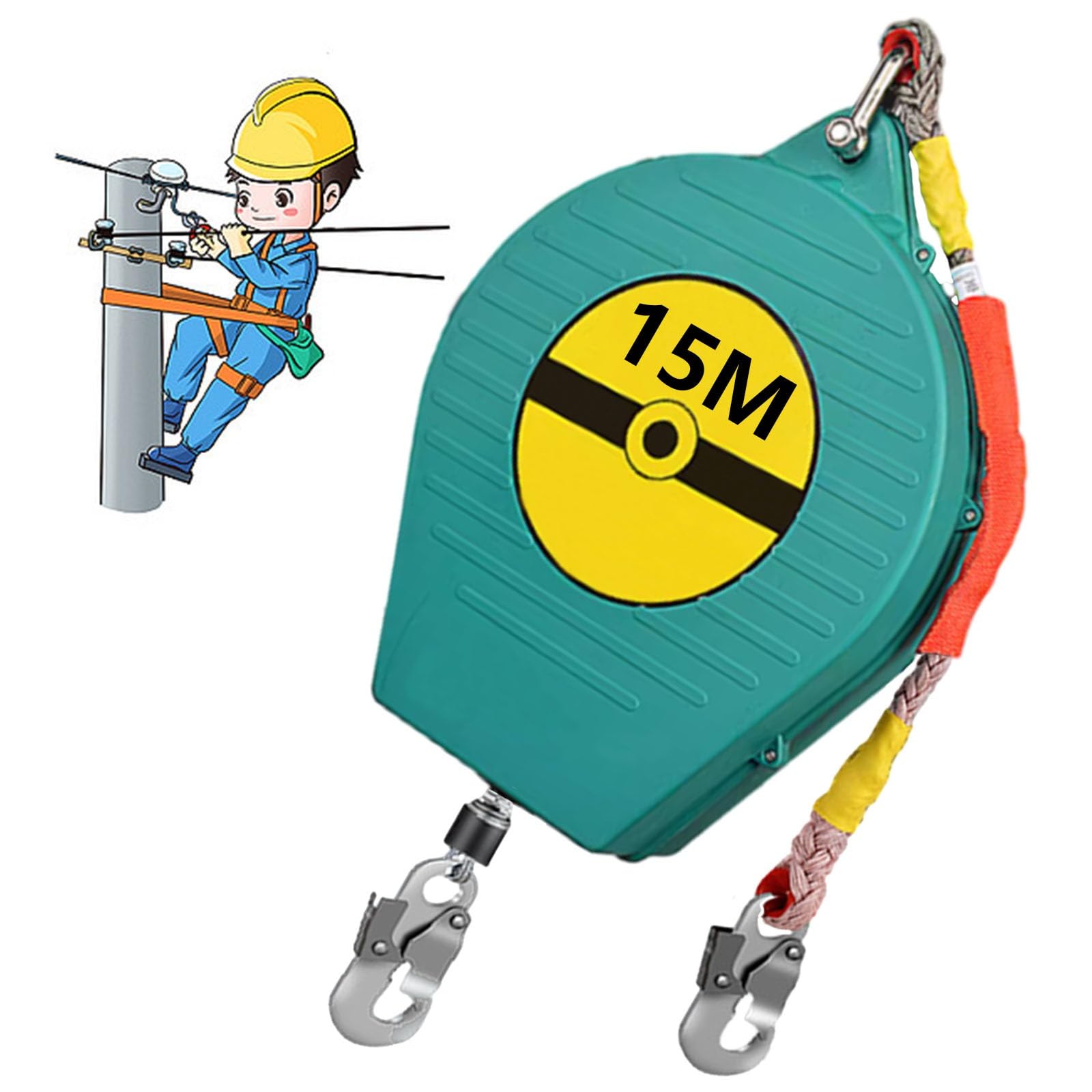 Dispositivo Anticaídas Retráctil 3-20m, Línea de Vida Autoretractil Homologada, Verde/Amarillo Anticaidas Retractil Seguridad para Trabajos Aéreos, Carga Máxima:150kg(Verde, 15m)