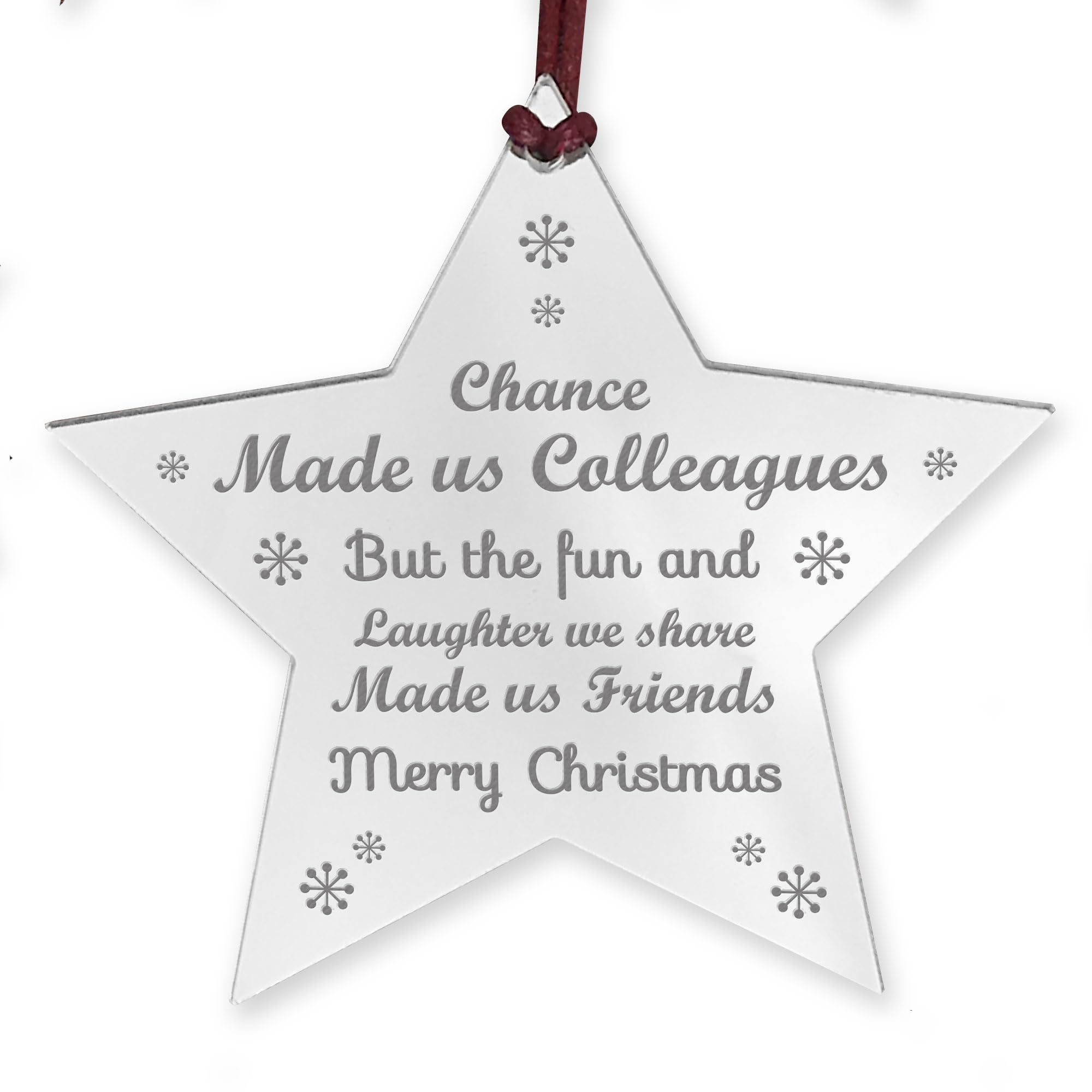 Red Ocean Chance Made Us Colleagues Engraved Star Hanging Bauble For Friend Collegue Co Worker Gift