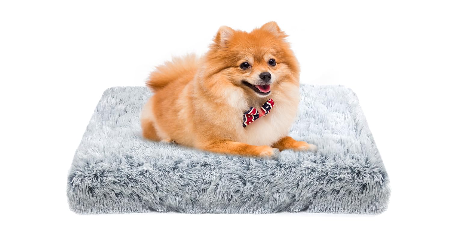 MDDK DY Cama Mullida para Perro Pequeño – Desenfundable y Lavable, Felpa Larga con Fondo Antideslizante, 50 x 40 x 5 cm, Gris Ombré