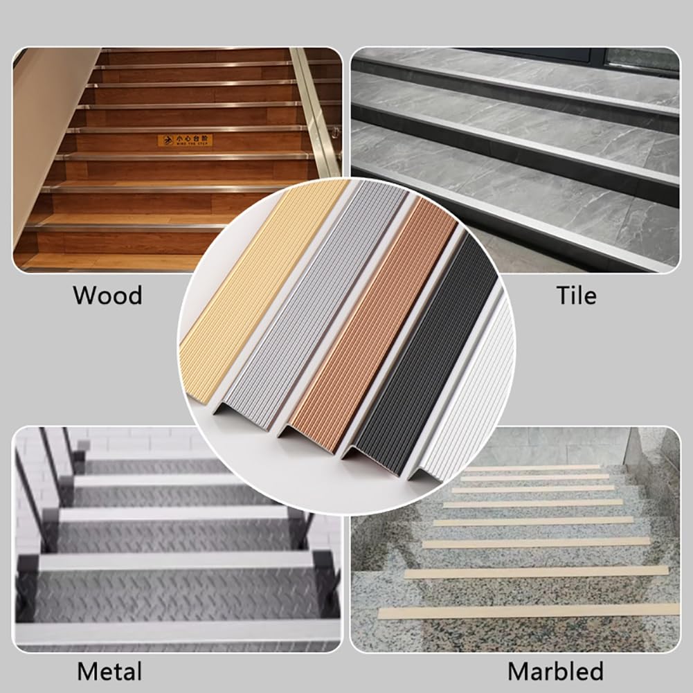 Perfil de borde para escaleras de metal, autoadhesiva, perfil angular con ranura en L, de aluminio, para interior y exterior, 90/100/134 cm(Gray,100cm/39 In)