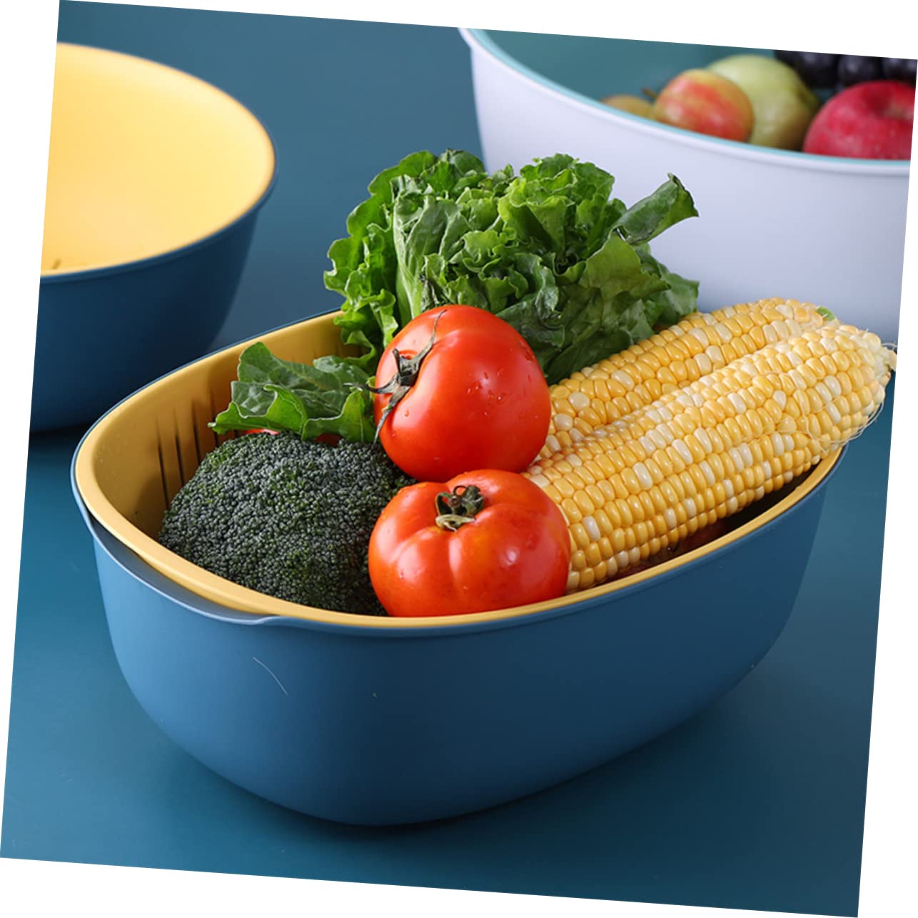 PRETYZOOM Scolapasta Clip, Cestino Lavaggio Verdure e Frutta in Pp, Doppio Strato, Drenaggio Rapido, Salvaspazio per Cucina e Casa