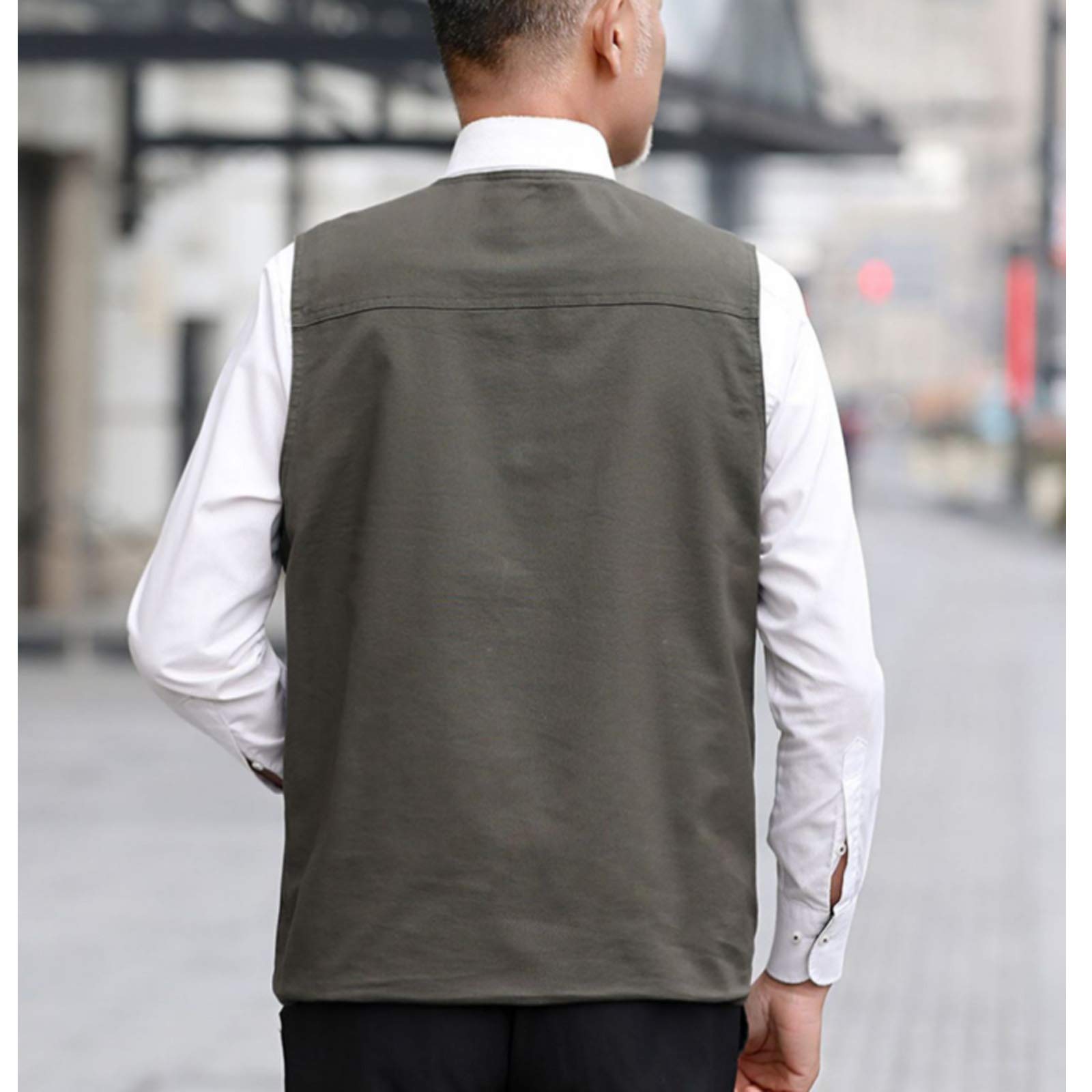 Chaleco de trabajo con múltiples bolsillos para hombre, chaleco de pesca al aire libre, chaleco de camping, ropa de abrigo sin mangas, para viajes, fotografía chaleco verde ejército-3XL