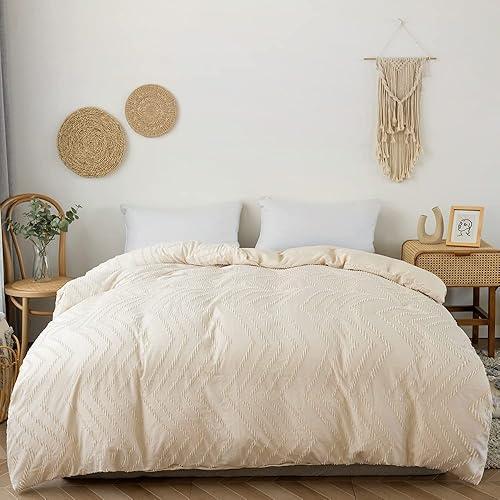 ChliEarime Heicatte Juego de edredón, juego de cama con diseño de mechones blancos, Boho King (102x90in) Juego de edredón de cama ligero y mullido