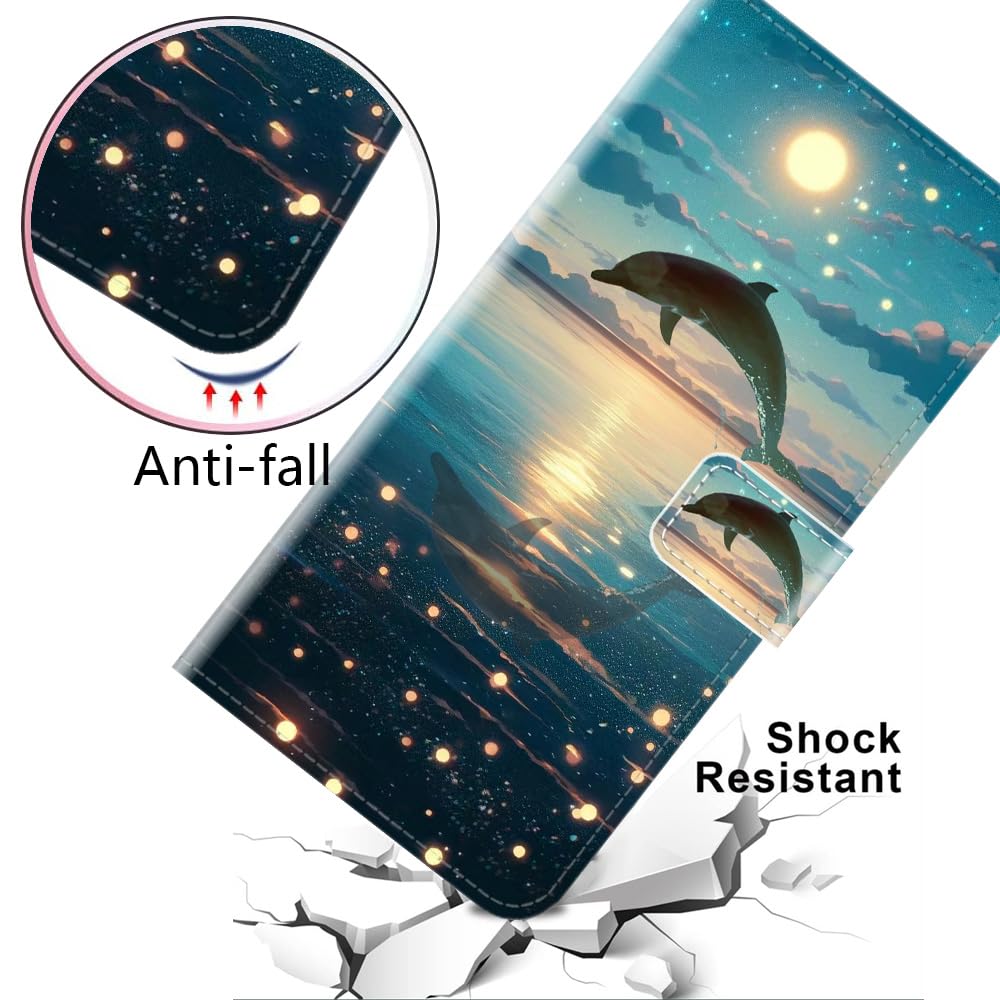 WUACYEAMING for MOTO G POWER 5G 2024 Case Wallet,Flip Phone Case Wallet Cover Animal Pattern Cute Design with Card Slot Holder Kickstand Magnetic Closure Leather dolphin