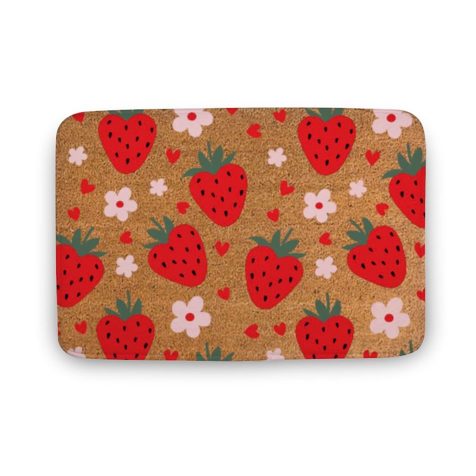 Allijune Strawberry Hearts Doormat, Floral Spring Summer Welcome Mat, Indoor Front Back Door Mat, Coral Velvet Rug 16"x24"