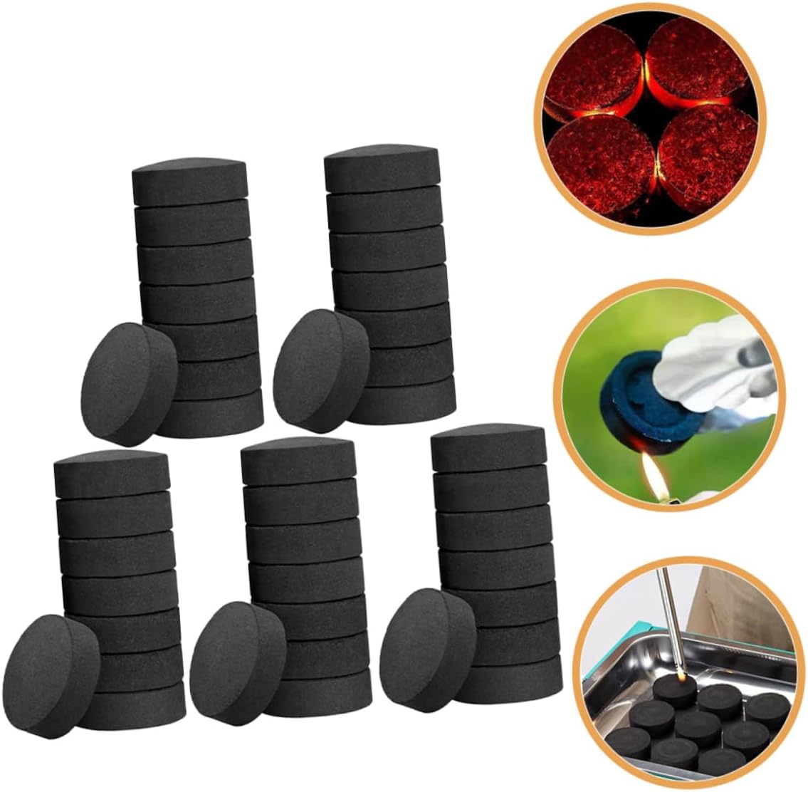 POPETPOP 70pcs Natural Charcoal Tablets for Barbecue Quick Lighting Fire Charcoals for Outdoor Picnics Smoke Easy to Use for Camping and Cooking