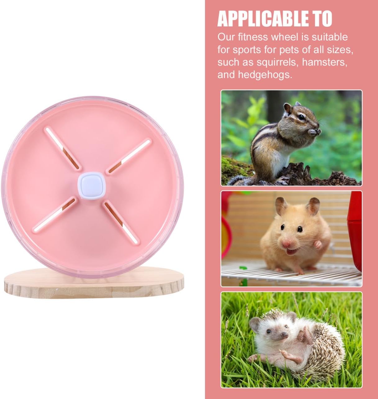 SUPVOX Silent Hamster Wheel with Wooden Stand, 20cm Pink Stable Running Exercise Wheel for Small Animals, Compact Chinchilla and Hedgehog Play for Home Use