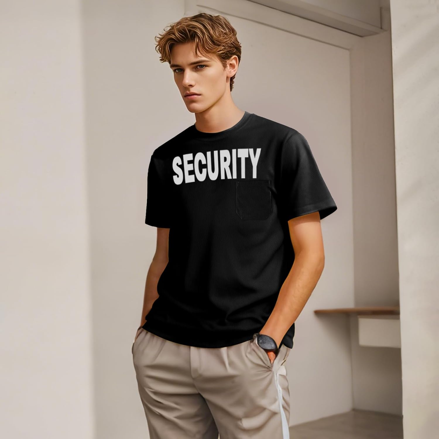 Security Shirts for Men Safety Work Shirt for Security Guard, Front Back Print T Shirts for Men, Supermarket, School, ABDX-Black XL - Image 2