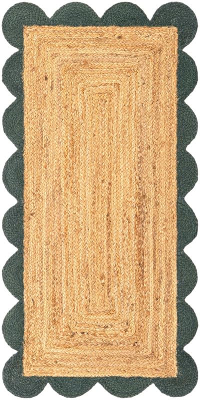 Alfombra de yute festoneado natural y verde 2.6x6 pies Aizza Trends para pasillo 2