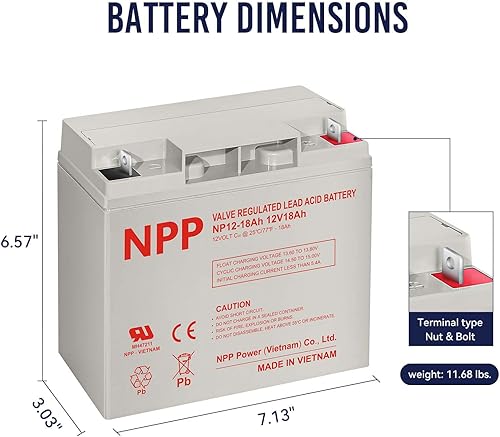 Miniatura 4 de NPP NP12-18Ah T3 Adapt to T2 Terminal 12V 18Ah 12 Volt AGM Batería SLA recargable para fuente de alimentación ininterrumpida, sistema de