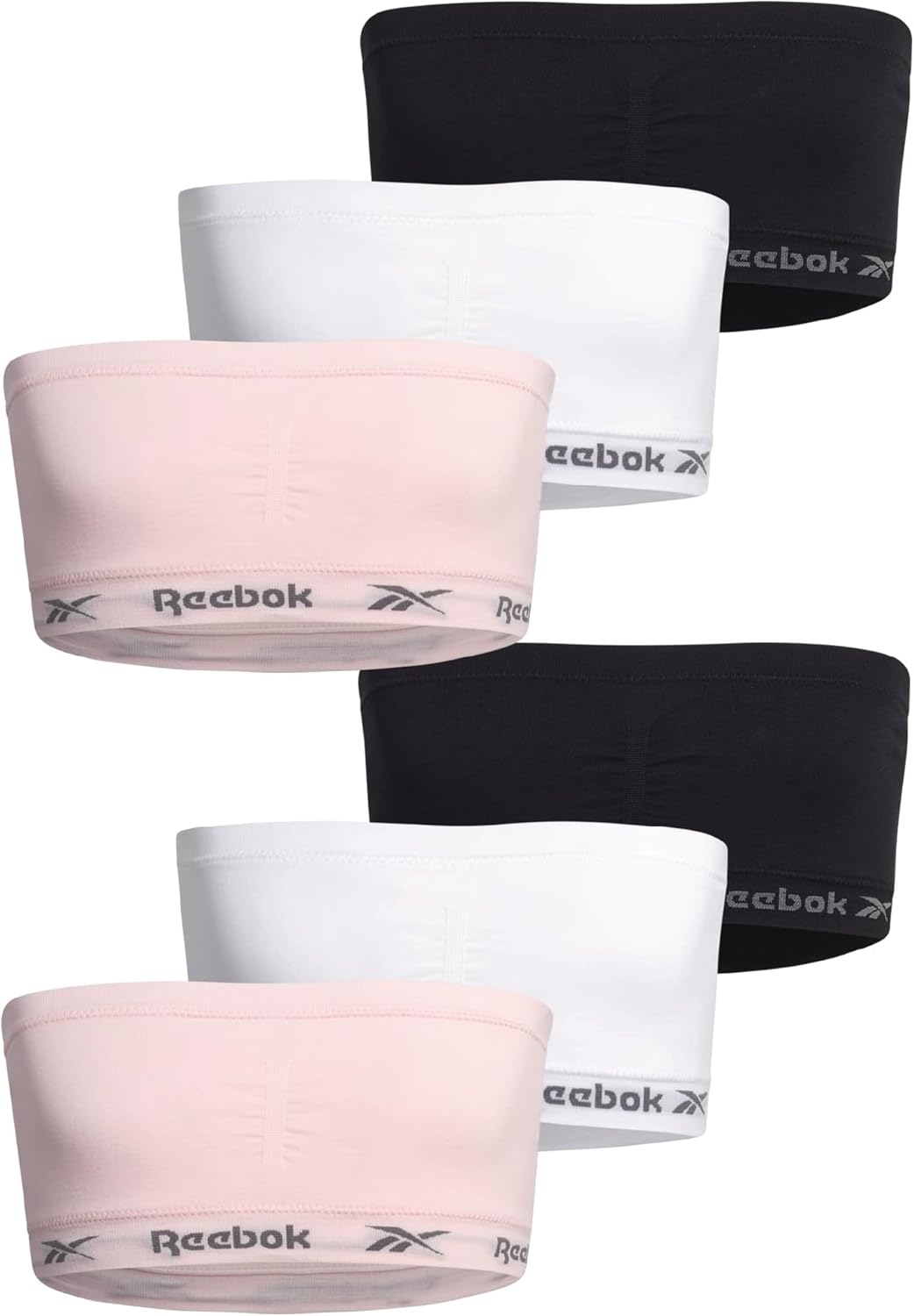 Reebok Girls Training Bra - 3 Pack or 6 Pack Ultra Soft Seamless Strapless Bandeau Bra for Girls with Removable Pads