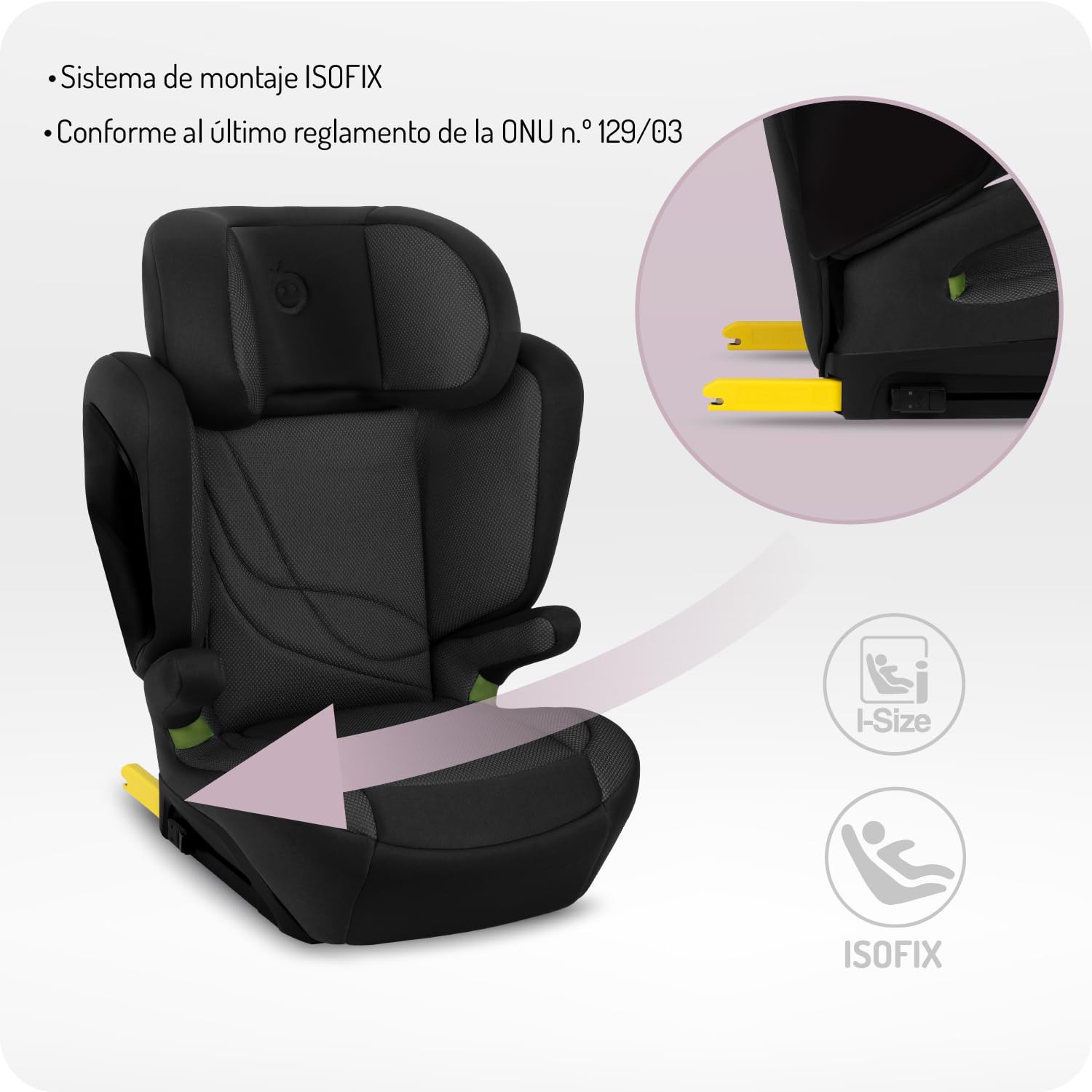 Silla de coche MoMi MEI para niños de 3 a 12 años (grupo 2/3, peso corporal de 15 a 36 kg, altura 100-150 cm), silla para niños - instalación hacia adelante, anclaje ISOFIX
