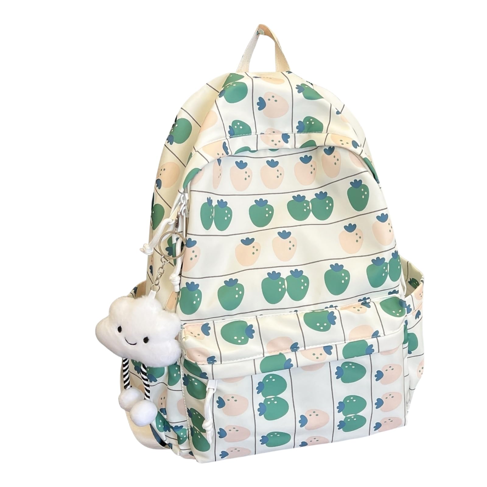 Zaino Fresco Florale Stampa Zaino, Borsa A Spalla di Viaggio Scolastico Casual Grande capacità per Ragazze E Donne-Green with Pendant