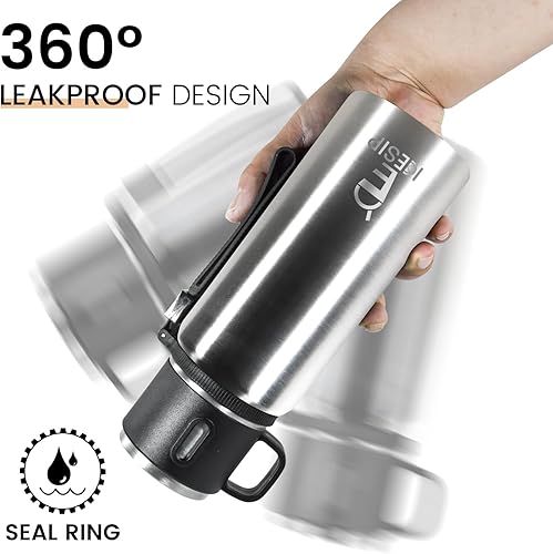 Miniatura 5 de Botella aislada de acero inoxidable, 33 onzas con taza, botella de agua aislada al vacío, termo para bebidas calientesbebidas frías, viaje con