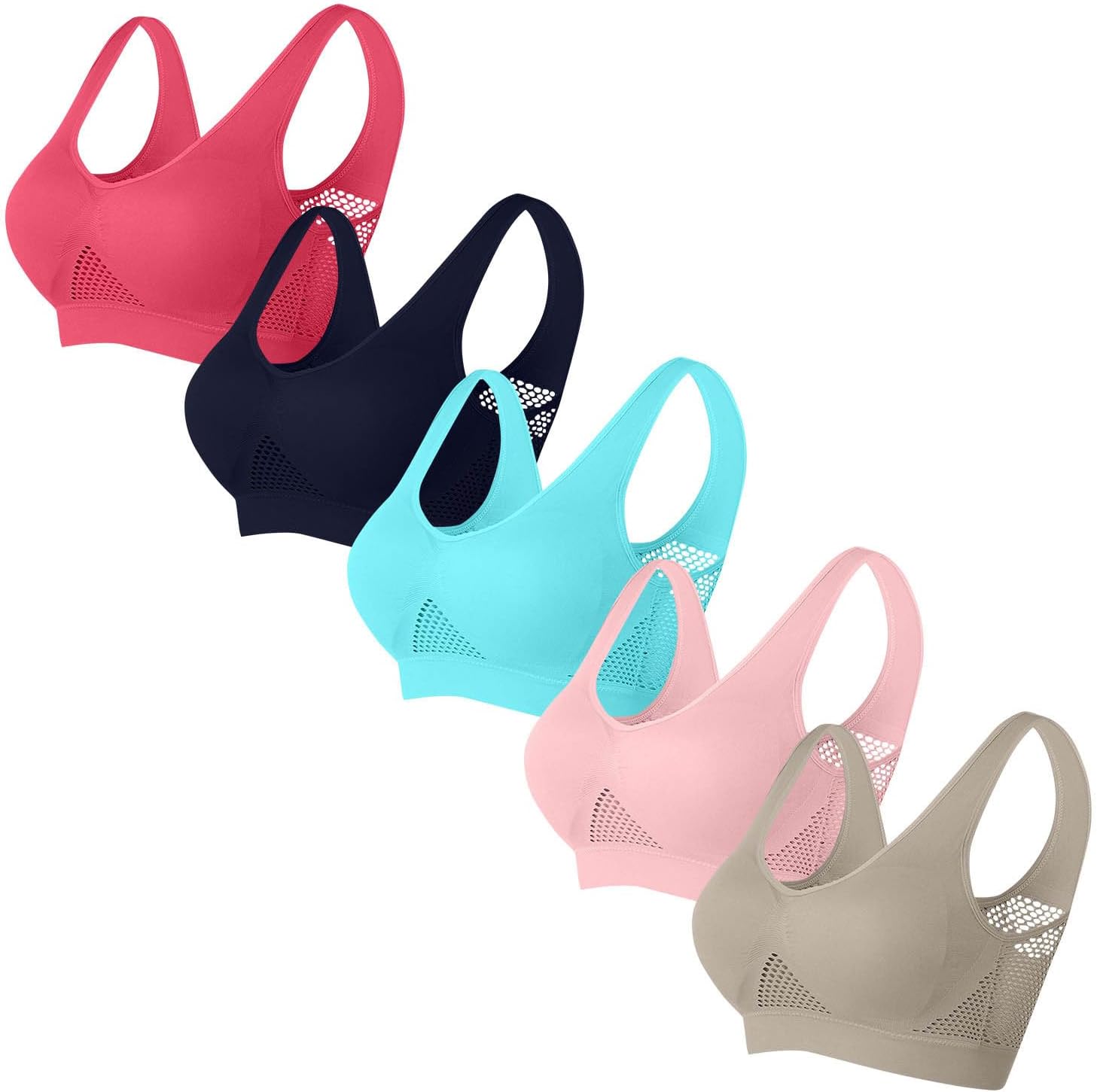 bmkBWO 5 Pack Sports Bras for Women High Support,Plus Size Wireless Seamless Yoga Sports Bralette Full Coverage Everyday Bras