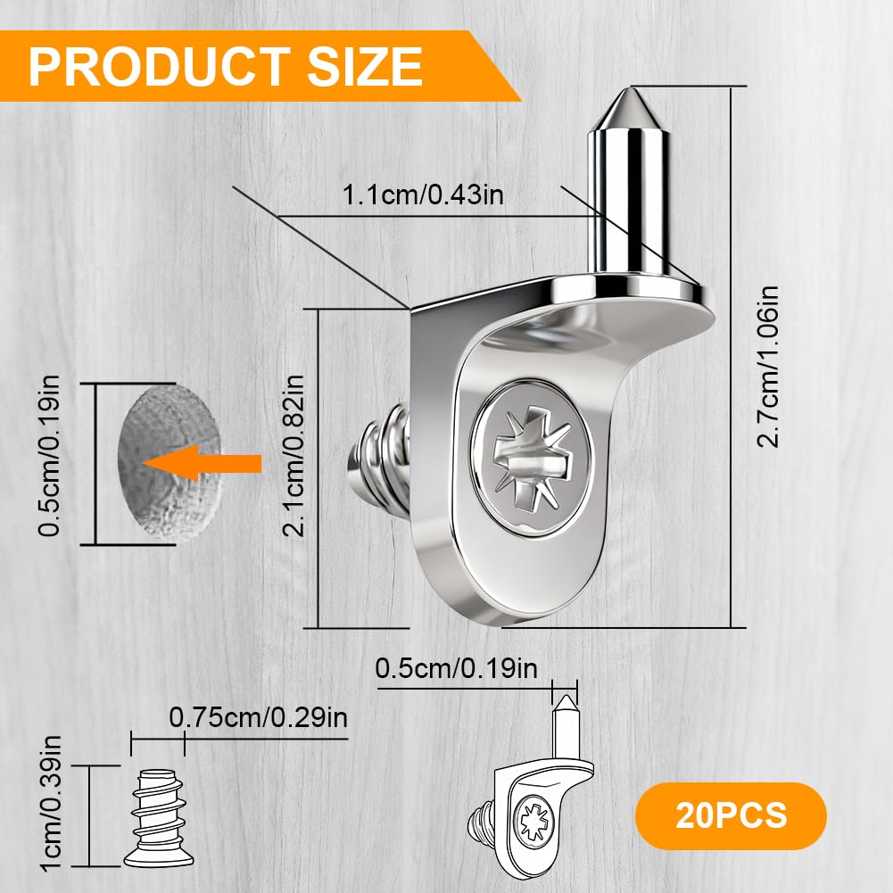 20 szt. metalowych śledzi podtrzymujących półki, 5 mm w kształcie litery L szpilki do półek z litego stopu, wsporniki do półek do szafek kuchennych, kołki do półek do szafek kuchennych, regałów