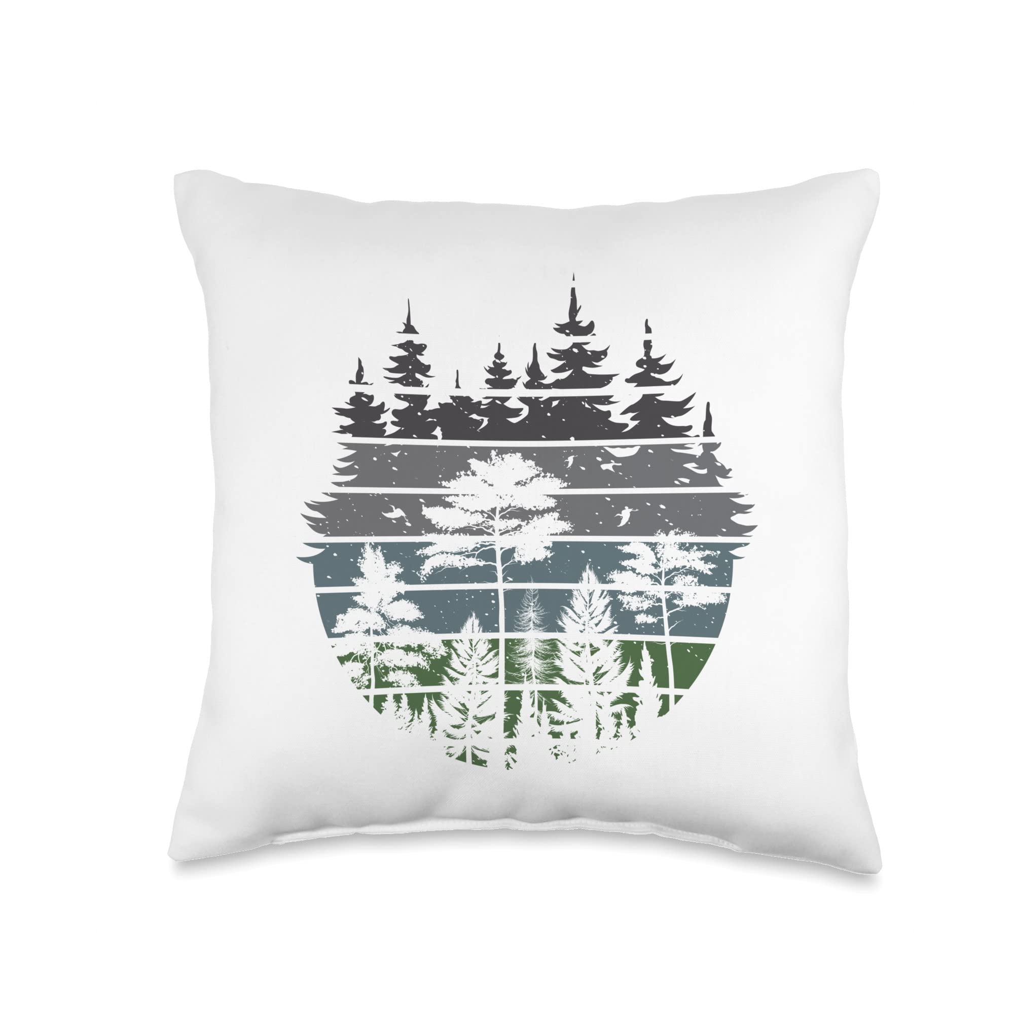 Wildlife Forest Trees Vintage Nature Retro Grey Tones Throw Pillow, 16x16, Multicolor