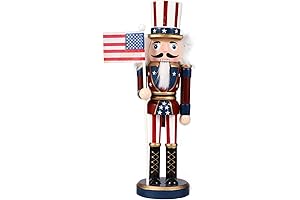 VALICLUD Patriotic Marine Nutcracker Wooden Soldier Figurine with USA Flag