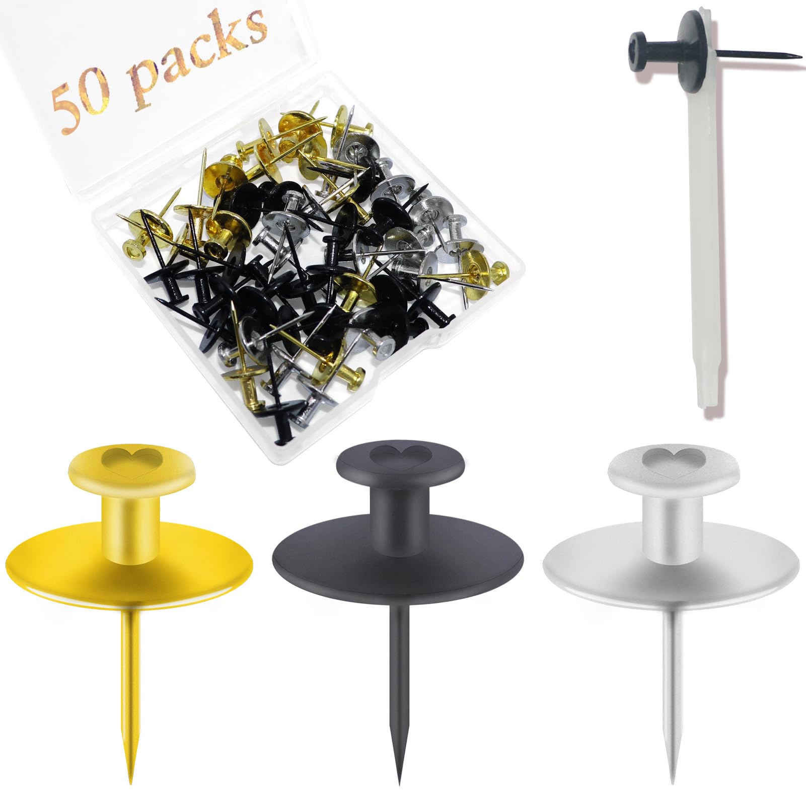 30 PCS Push Pins Picture Hanger Hooks, Double Headed Nails Push