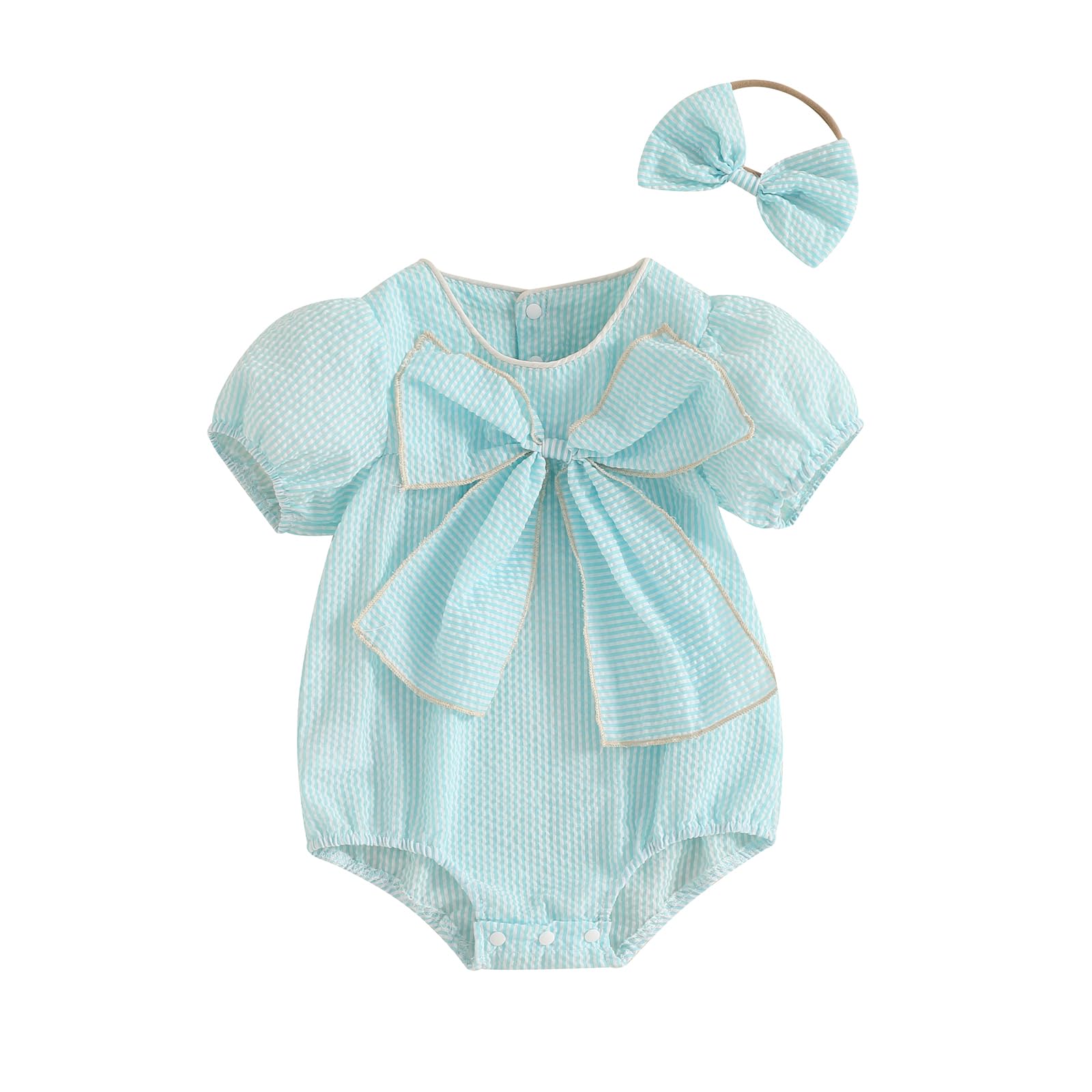 Newborn Baby Girl Summer Outfits Applique Plaid Romper T-shirt Short Sleeve Ruffle Bubble Bodysuit Infant Clothes