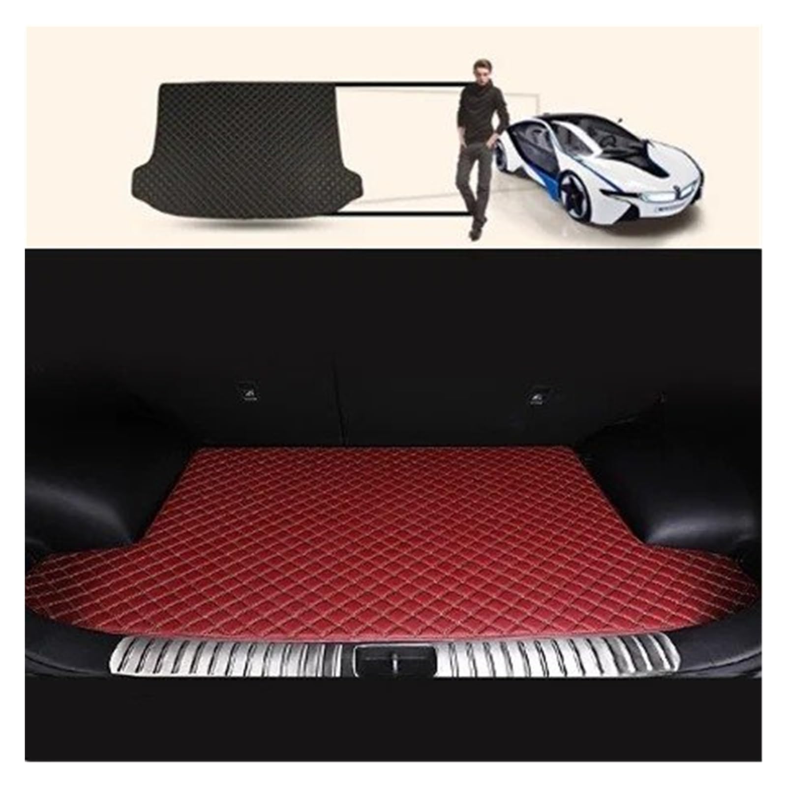 Kofferraumwanne Für Tesla Für Model S 2015-2016 Künstliche Leder Kofferraum Matte Hinten Trunk Cargo Schutz Matte Schutzfrachtmatte(Wine red)