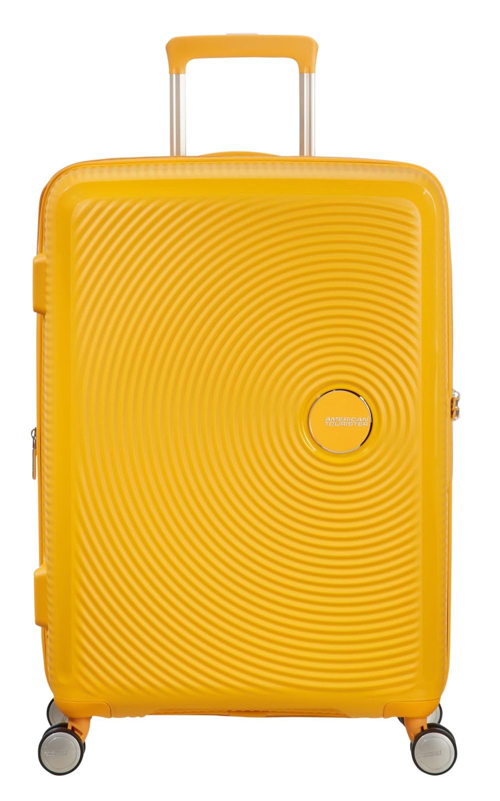 American Tourister Soundbox - Hard Shell Suitcase 67 cm Medium - Trolley Case with 4 wheels, TSA lock, Expandable & Light - 71.5/81 L - Golden Yellow