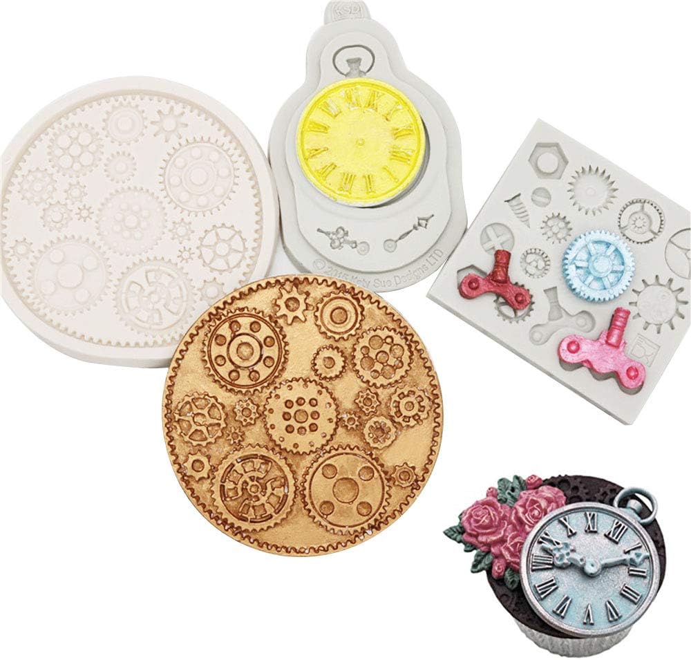 Steampunk Style Clock Watch Wheel Cogs Gears Candy Silicone Mould for Sugarcraft, Cake Decoration, Cupcake Topper, Fondant, Jewelry, Polymer Clay, Crafting Projects, 3 in Set