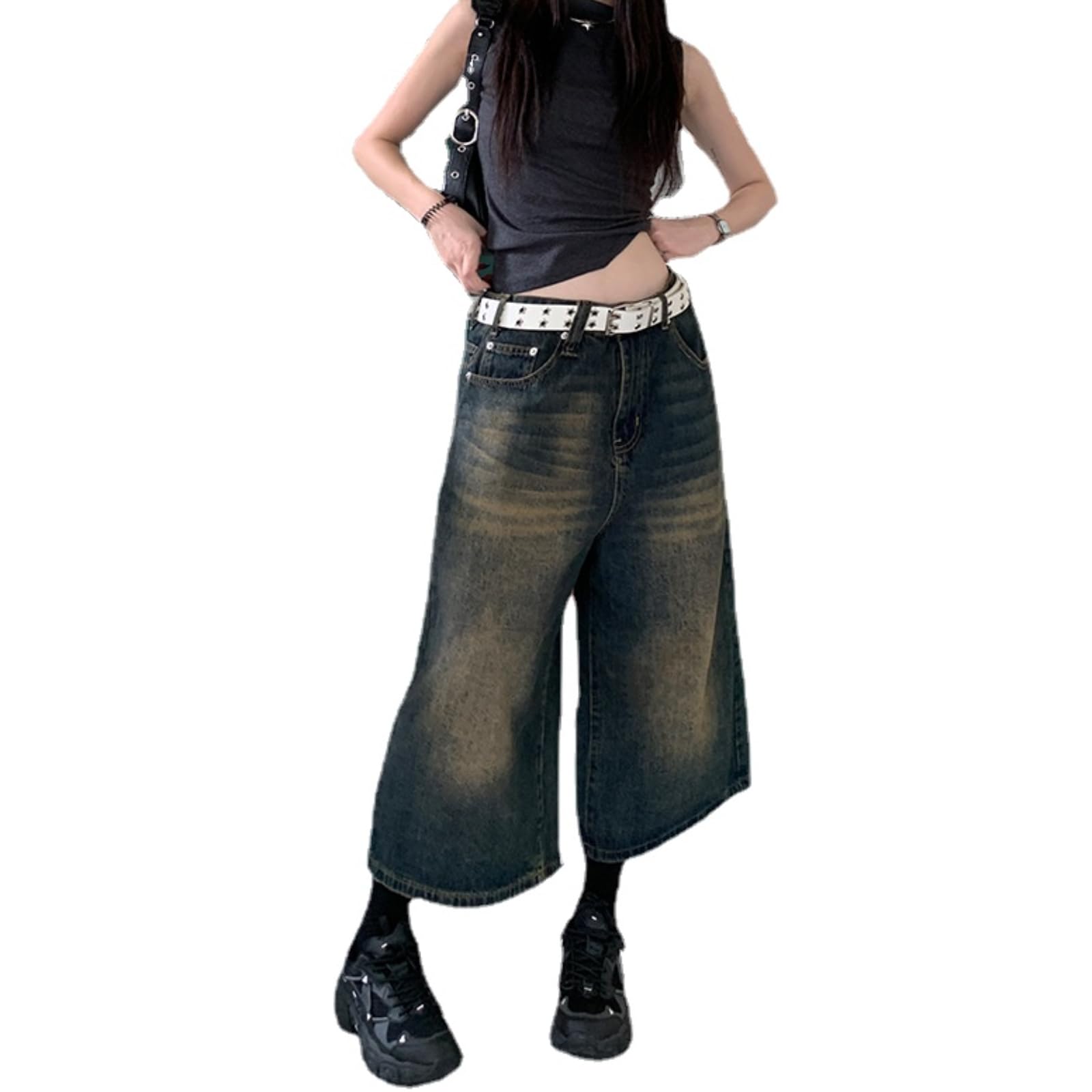 YELLOOP Y2k Shorts Baggy Jean Shorts Bermuda Shorts Unisex Baggy Jorts Y2k Wide Leg Jeans for Women Trendy