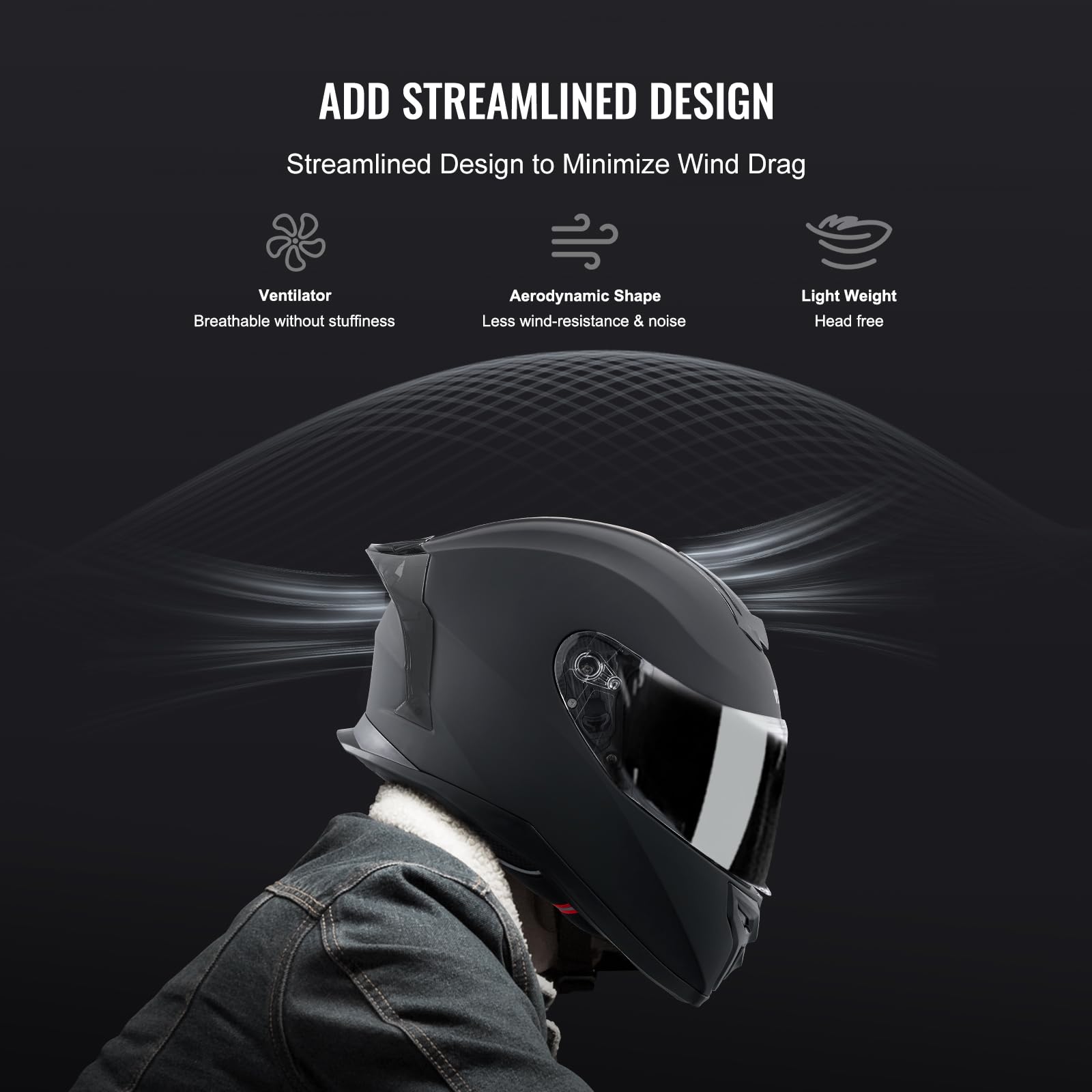 VEVOR Motorradhelm, Integralhelm, Smart Street ABS & High Density Helm mit Wechselglas, ECE-geprüfter bequemer Motocross-Helm, passend für Jugendliche & Erwachsene