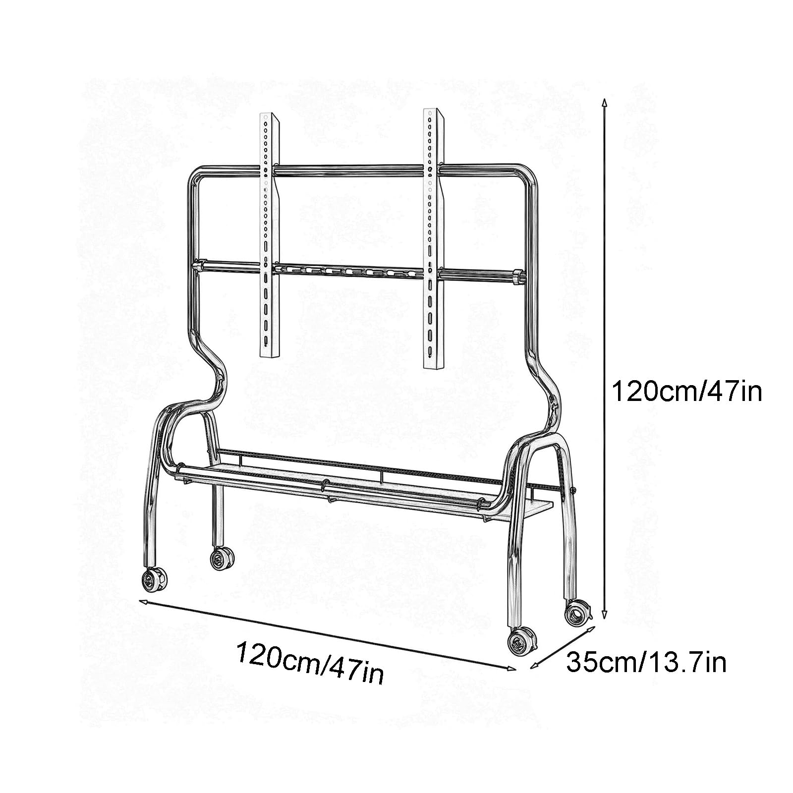 Carrello TV Mobile Portatile, Supporto TV con Ruote | Acciaio Inossidabile, Ruote con Blocco e Mensola Portaoggetti per TV da 32–75 Pollici(White,120cm/47in)