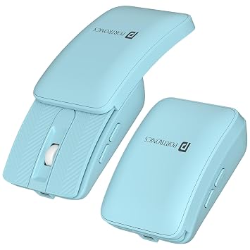 Portronics Toad Fold Wireless Bluetooth Mouse with Dual Wireless (BT + 2.4 GHz), Foldable Mouse, Rechargeable Battery, Multi-Device Pair, Up to 3200 DPI Sensitivity (Sky Blue)