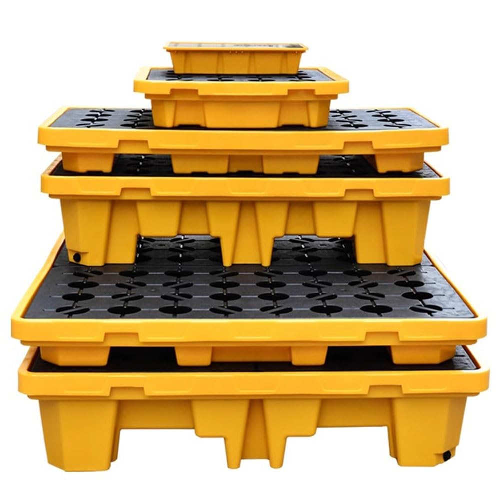 Aioneer Leak-Proof Pallet Spill Containment Platform, Plastic Tray Container, Oil Drum Placement Platform Forklift Pallet-Yellow-33.5 * 33.5 * 5.5cm