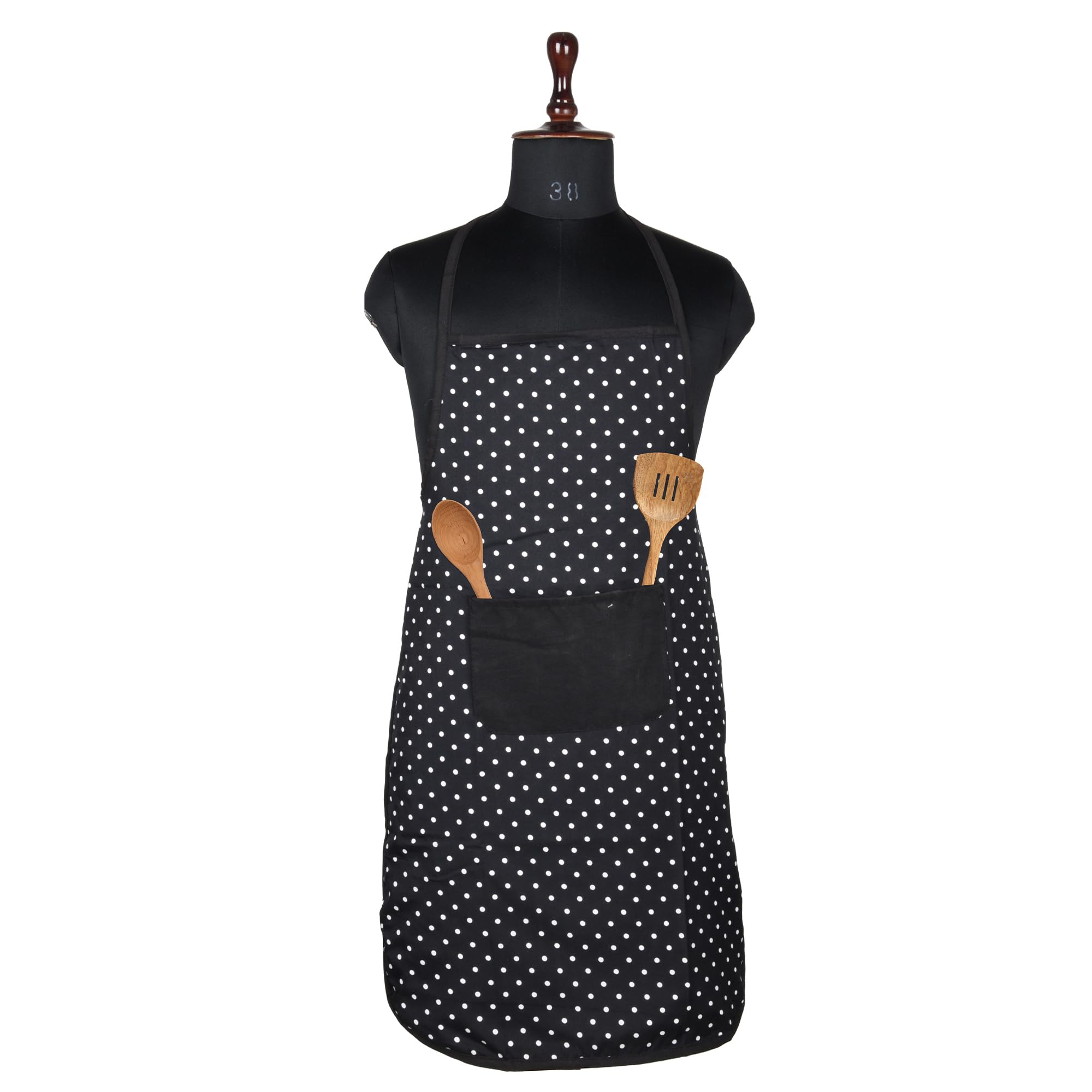 Kuber Industries Kitchen Apron | Apron for Restaurant & Chef | Waterproof Apron | Front Pocket Cooking Cloth | Kitchen Dress for Women & Men | Dot | Black