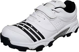 HITMAX Sports cs.765 Rubber Spikes Cricket Shoes for Men (White) Durable Light Weight