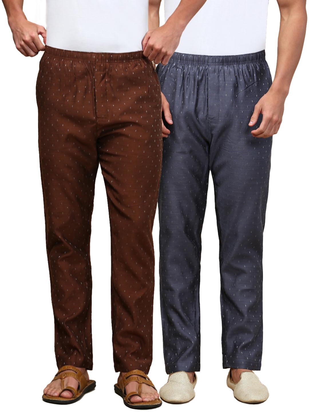 white heart Mens Pack of 2 Cotton Blend Ethnic Wear Ethnic Motifs Pyjama with Elasticated Waistband and Side Pockets-picture-19