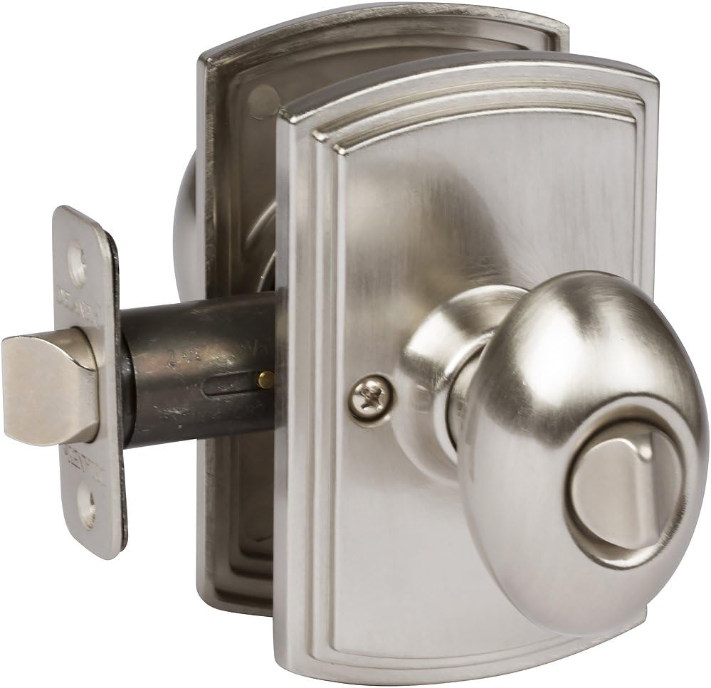 Delaney Callan Hardware Canova Privacy Door Knob, Fits Door 1-3/8 to 1-3/4 in. Thick, Satin Nickel – Reversible Left/Right-Handed Bed & Bathroom Push Button Door Knob – Easy to Install