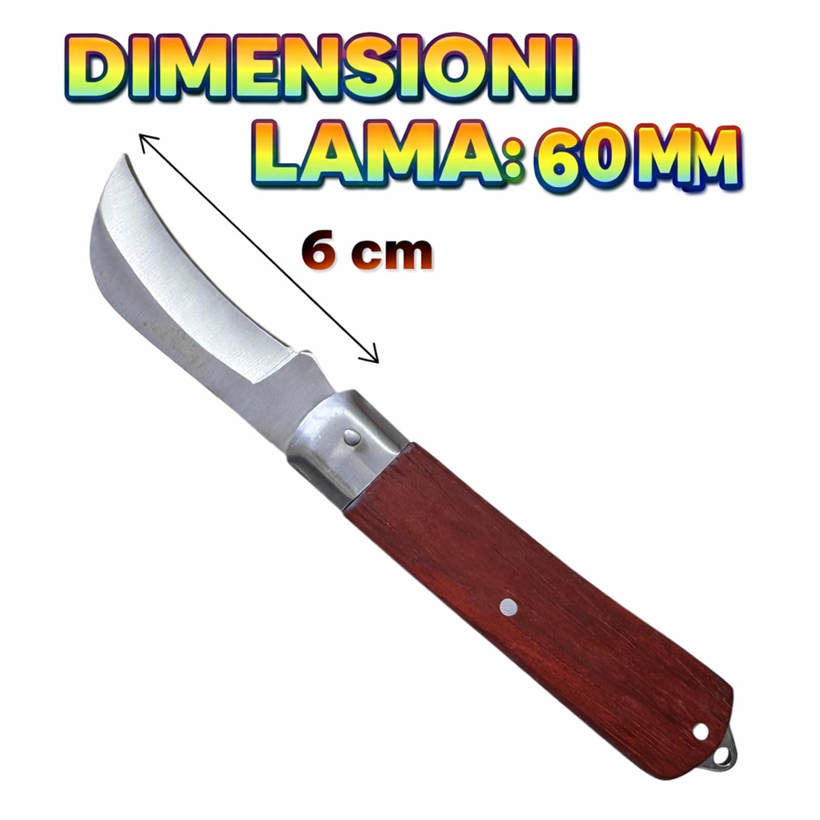 topolenashop Coltello da Innesto a Roncola Tascabile 19,5 cm – Lama Curva 6 cm in Acciaio Inox, Coltello Potatura e Giardinaggio, Manico in Legno, Pieghevole | 313002