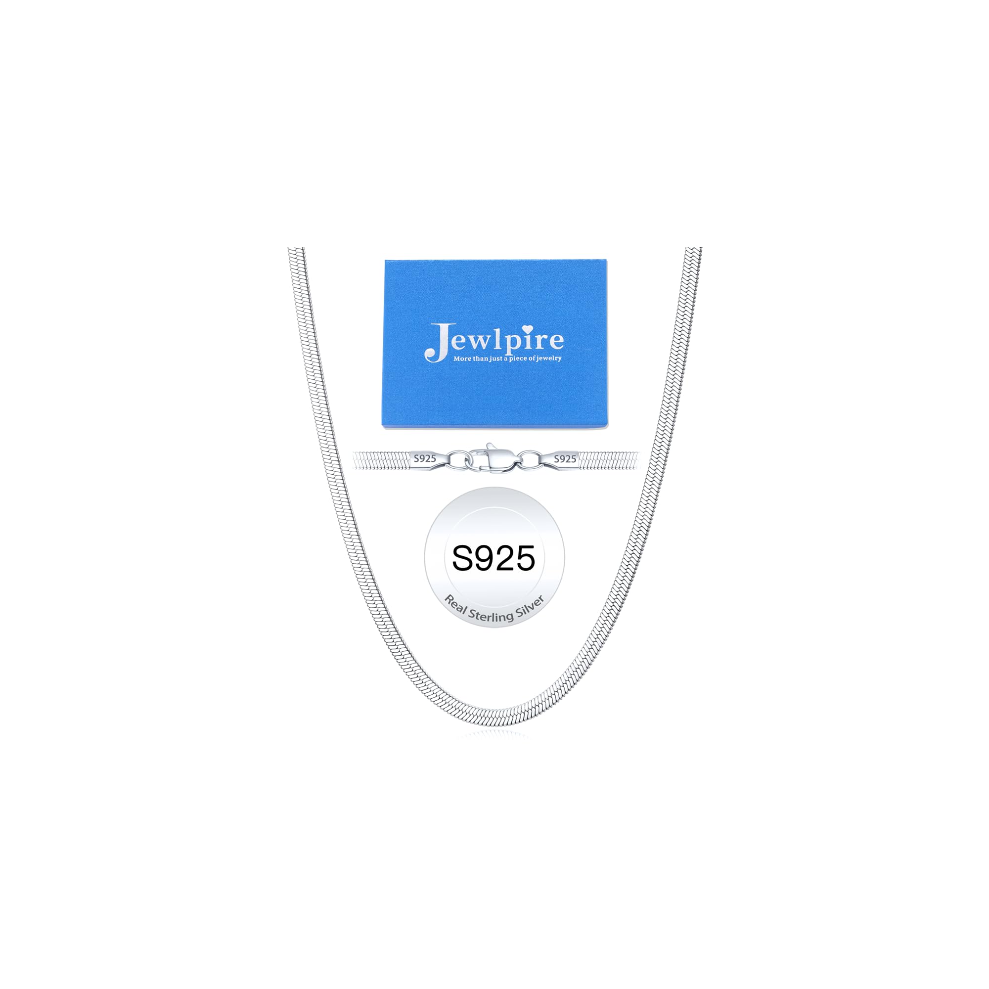 Jewlpire 3mm 4mm 5mm 헤링본 목걸이 18K 금 도금 925 스털링 실버 체인 목걸이, 여성용 플랫 스네이크 체인 목걸이, 여성용 체인 목걸이 40.6cm(16인치), 45.7cm(18인치), 50.8cm(20인치), 55.9cm(22인치), 61cm(