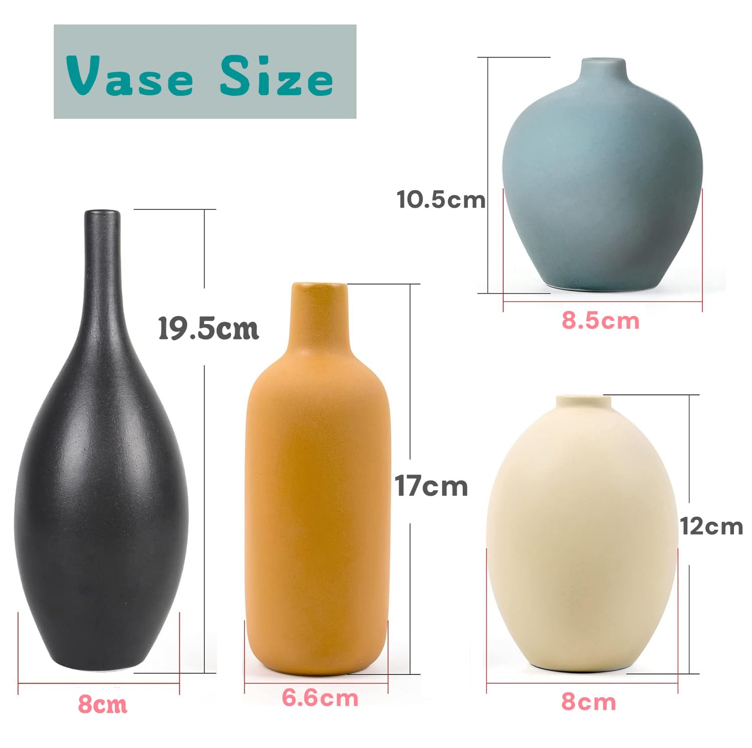 Ceramic Vase Set of 4, Modern Vase, Ceramic Vases for Home Decor Decorative vase for Pampas Grass&Dried Flowers,Table - Image 2