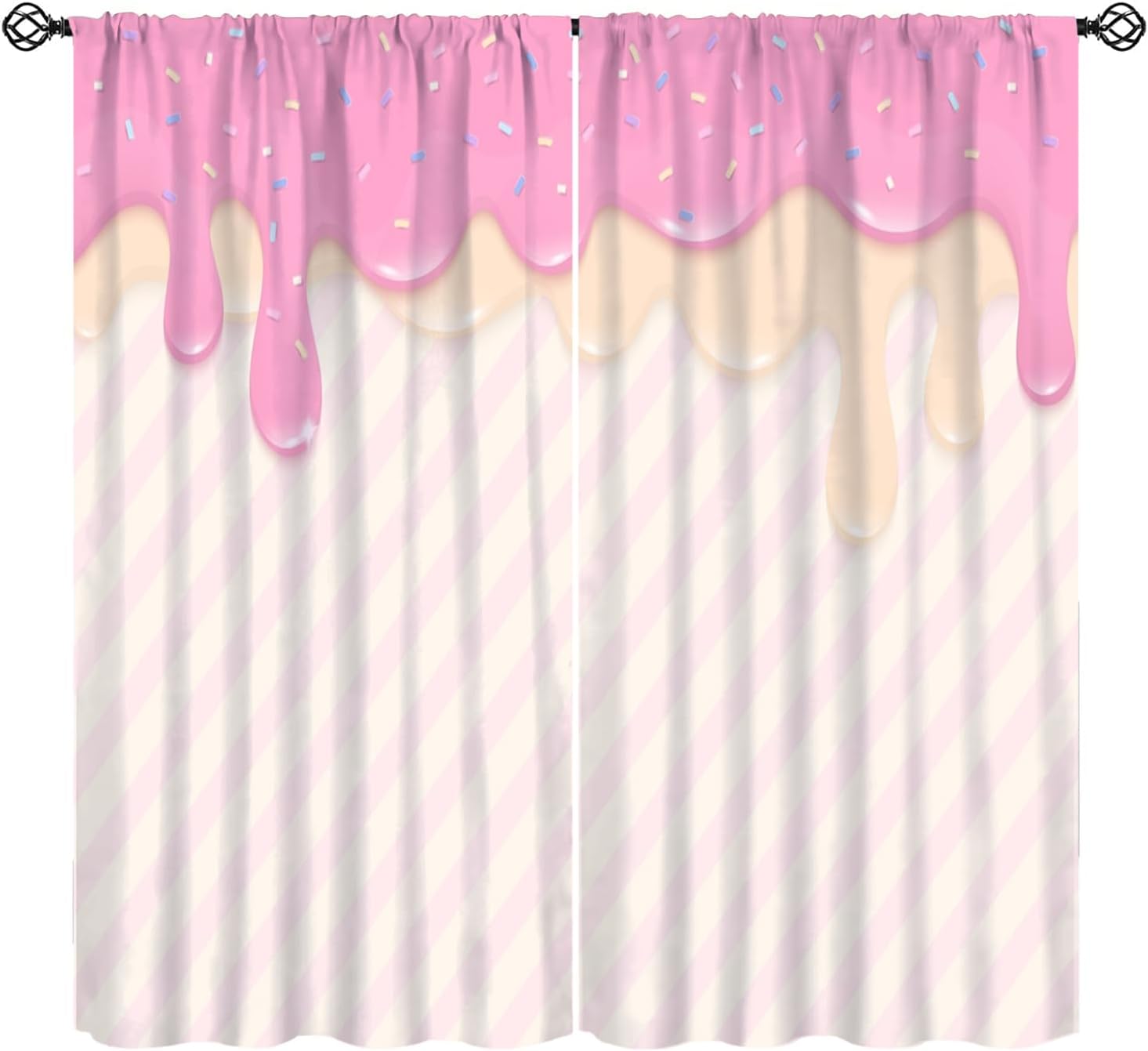 Candy Curtain for Kids Decor, Yummy Lollipop Candy Macaroon Cupcake and on Polka Dots Pattern Blackout Window Treatments, Rod Pocket Thermal Insulation Drapes for Bedroom Living Room, 42" W X 45" L